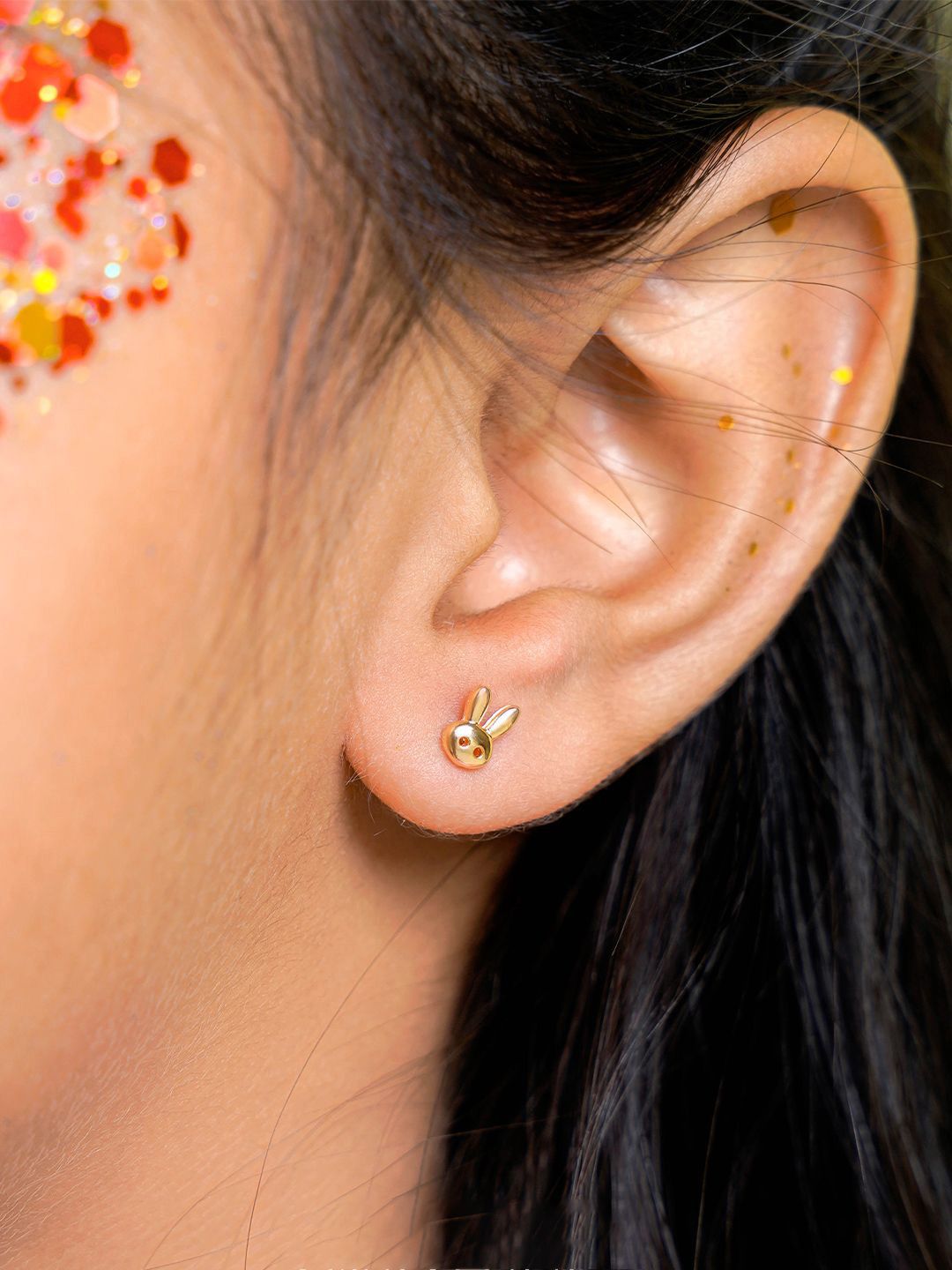 SWASHAA Girls 18K Gold Plated Stainless Steel Bun Bun Studs Earrings-picture-53