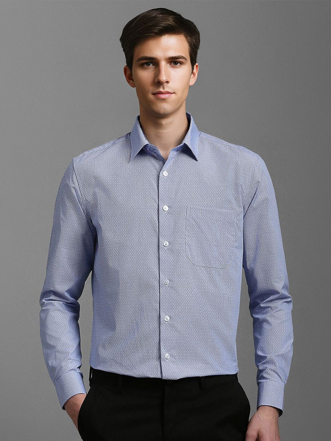 Louis Philippe Men Spread Collar Geometric Printed Cotton Slim Fit Formal Shirt-picture-22