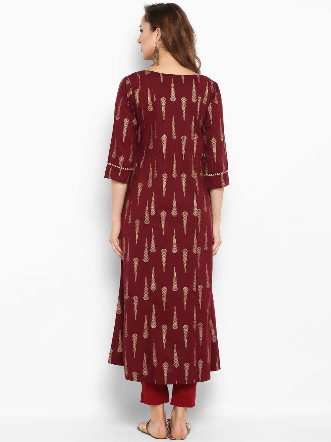 Girls Ethnic Motifs Printed Gotta Patti Pure Cotton A-Line Kurta With Trousers