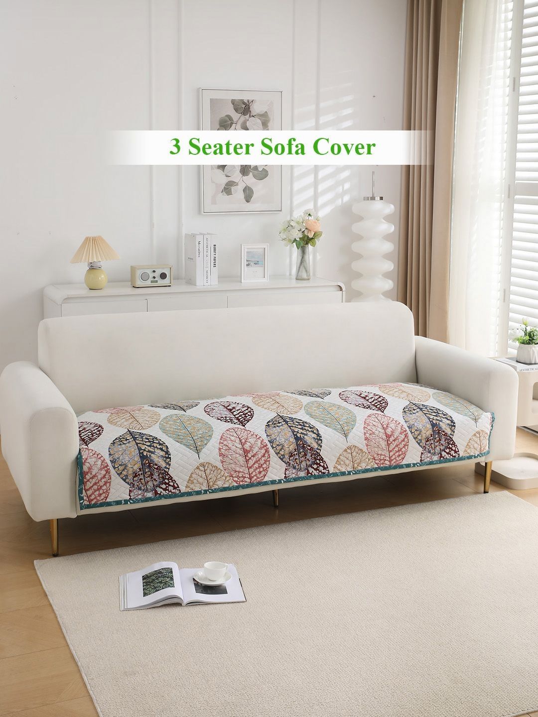 HOKIPO White & Brown Printed 3-Seater Quilted Sofa Cover-picture-30