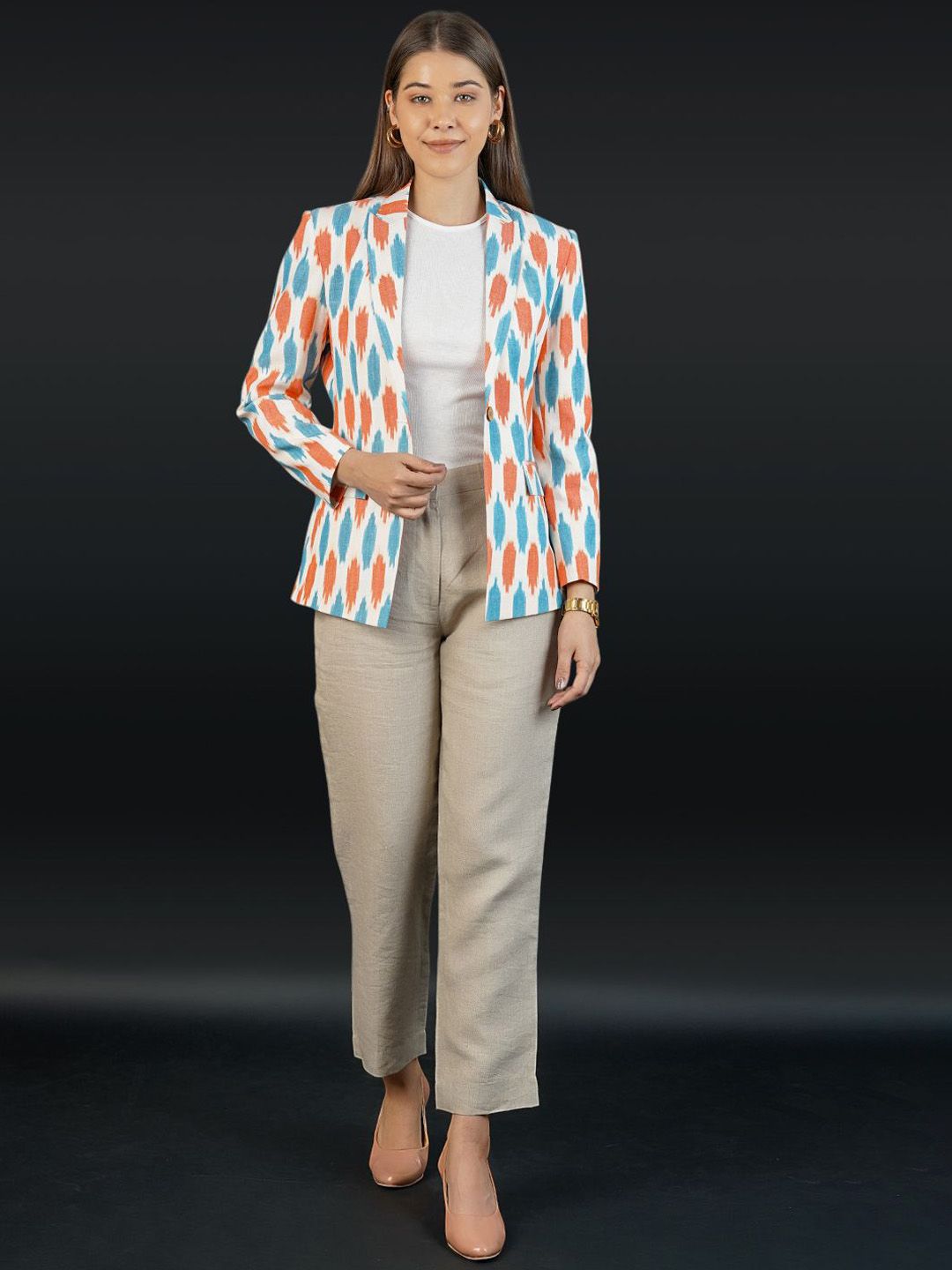 INDOPHILIA Ikat Printed Cotton Single Breasted Blazer-picture-53