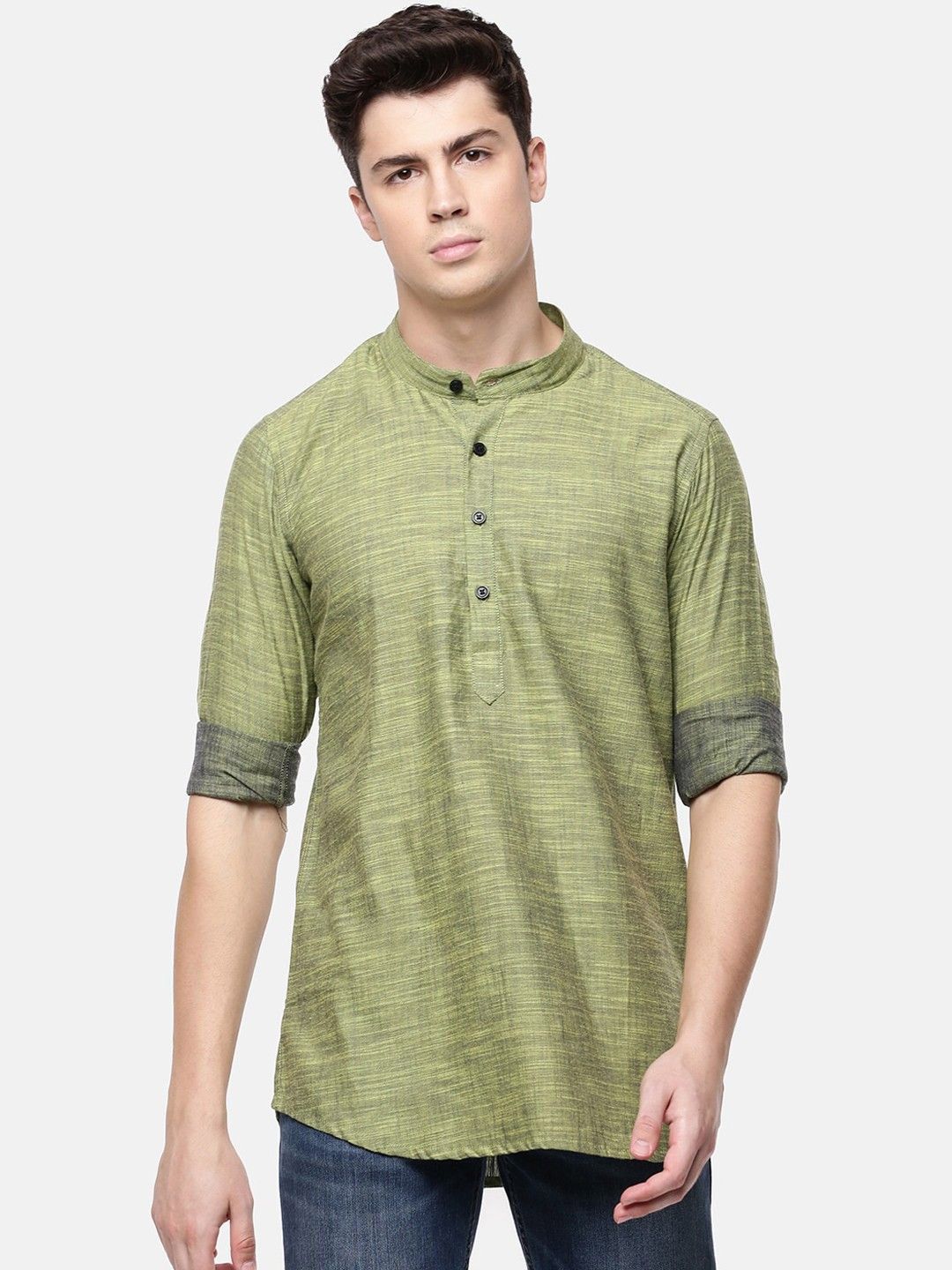 Cross Court Band Collar Pure Cotton Straight Short Kurta-picture-49