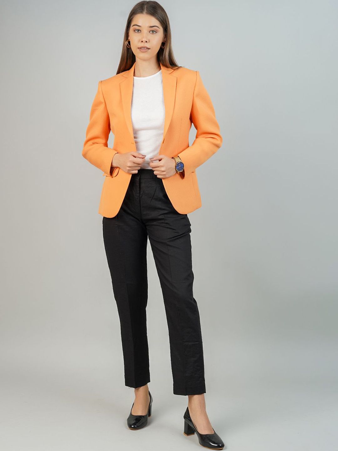 INDOPHILIA Self Design Notched Lapel Collar Single-Breasted Blazer
