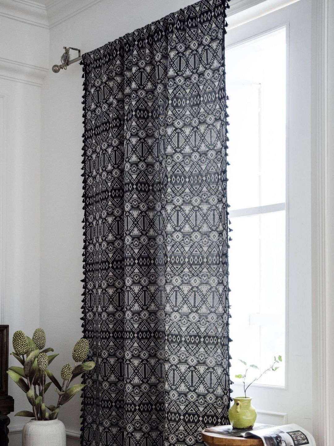 Huesland Black & Grey Floral Room Darkening Window Curtain-picture-33