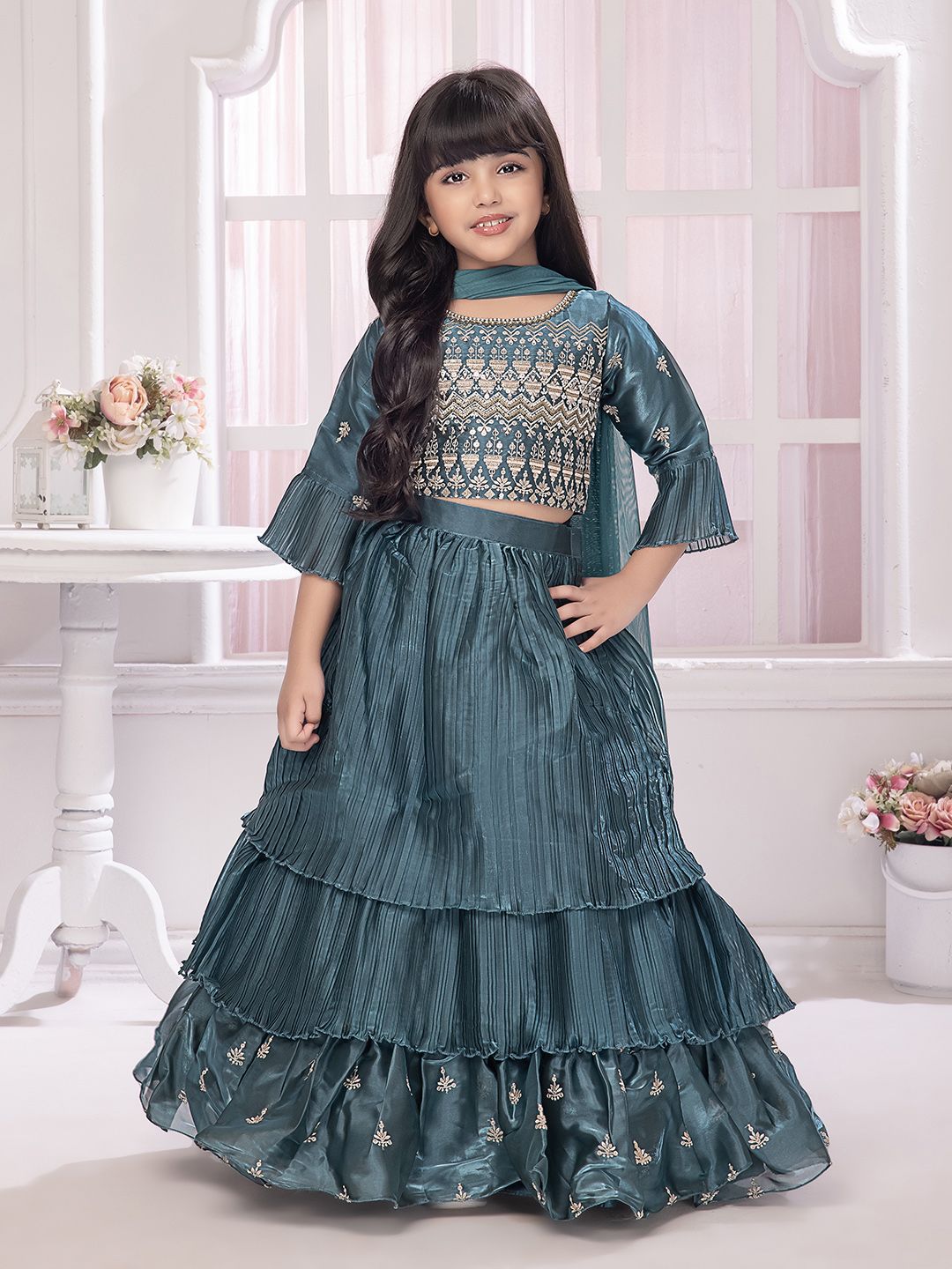 BETTY Girls Embellished Ready to Wear Lehenga & Blouse With Dupatta-image-46