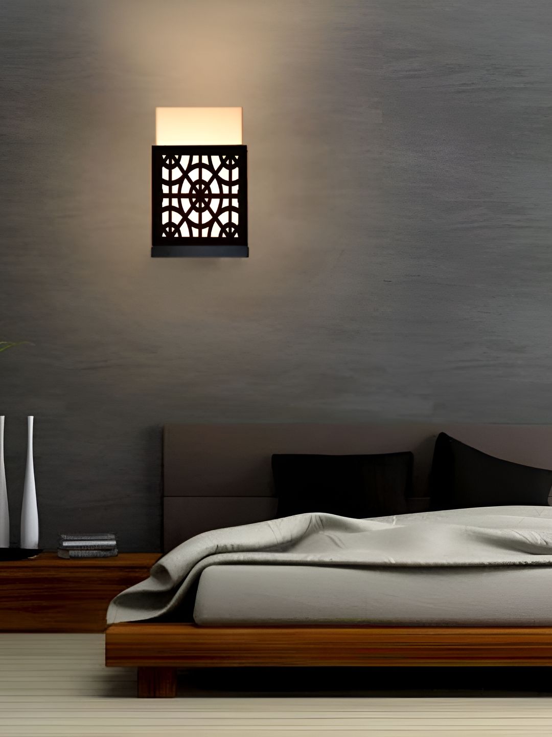 Gojeeva Black & White Textured Contemporary Wooden Rectangle Shaped Wall Lamp-picture-37