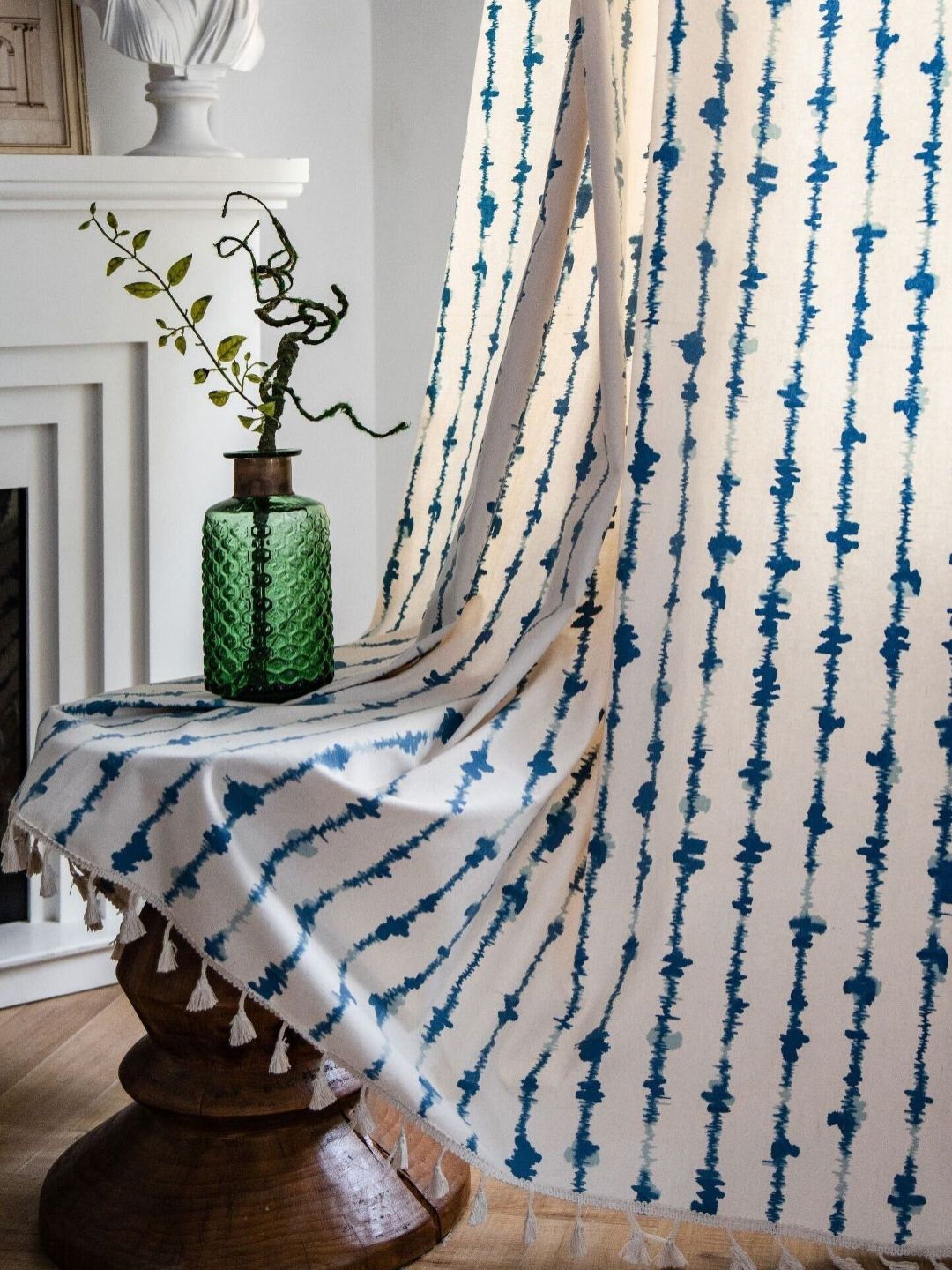 Huesland White & Blue Floral Room Darkening Window Curtain-picture-31