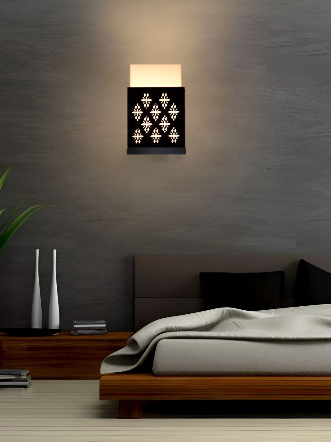 Gojeeva Black Wood Square Shaped Textured Contemporary Wall Lamp-picture-34