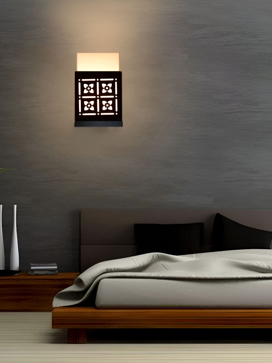 Gojeeva Black Wood Square Shaped Textured Contemporary Wall Lamp-picture-16