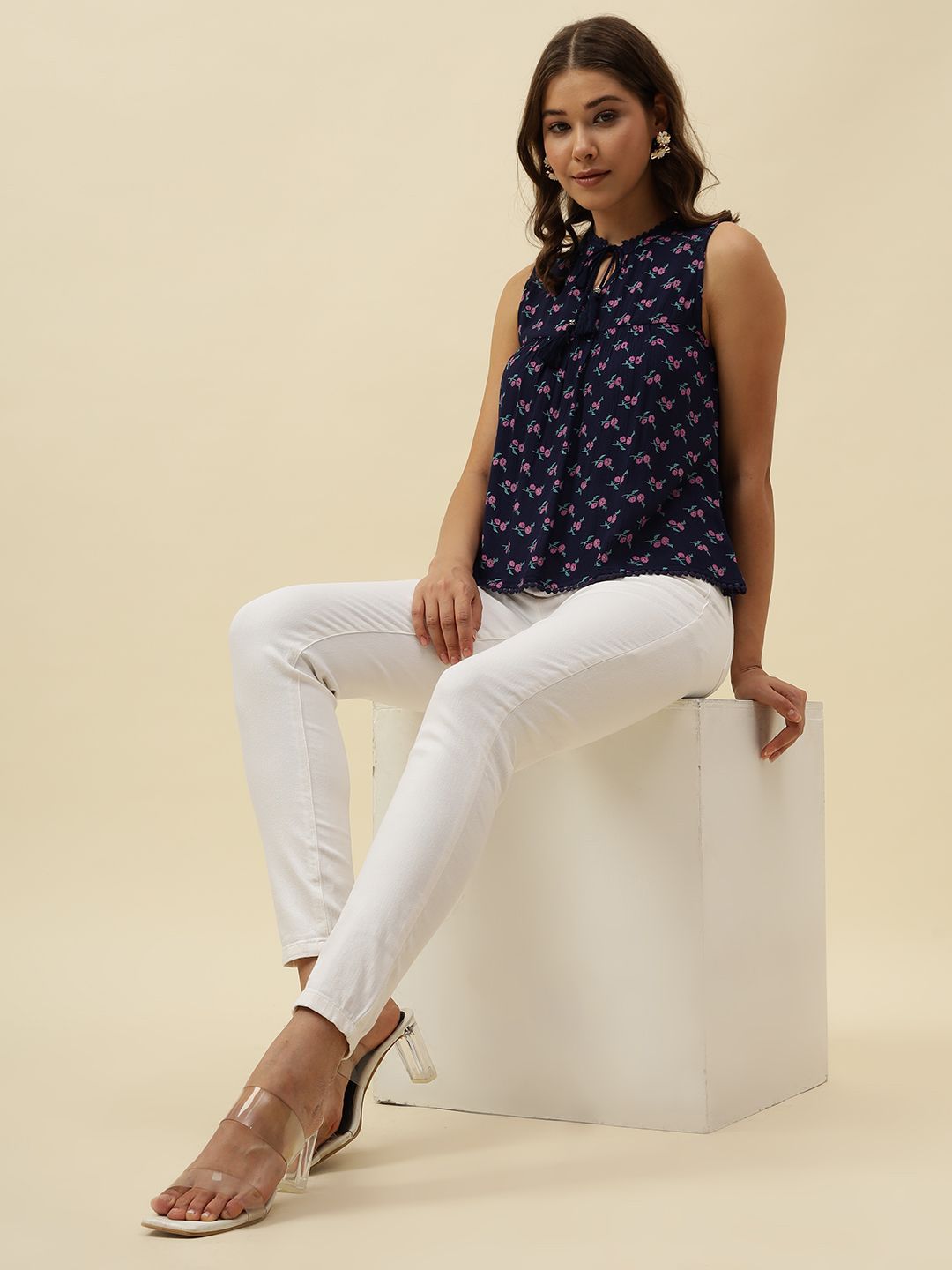 Beatnik Women Floral Print Tie-Ups Cotton Top-picture-21