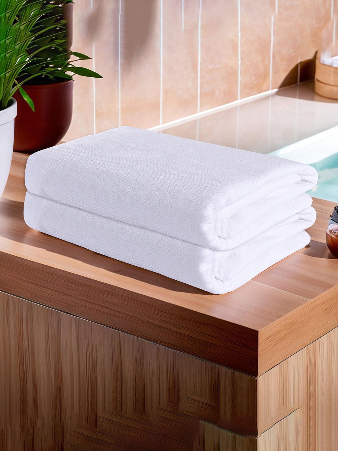 Kuber Industries White 2 Pieces Striped 260 GSM Cotton Bath Towels-picture-22