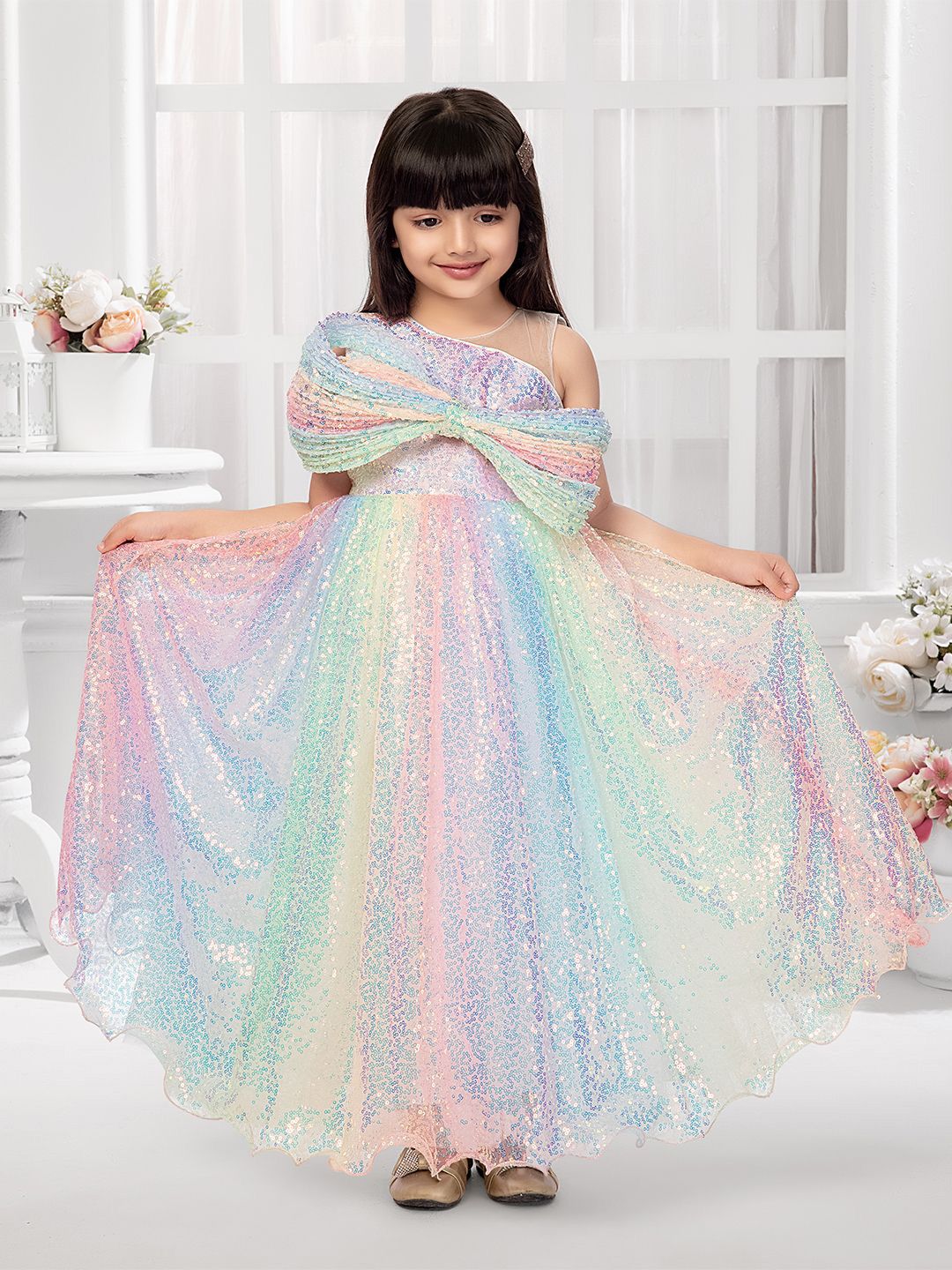 Tiny Kingdom Girls Embellished Net Fit & Flare Dress-picture-13