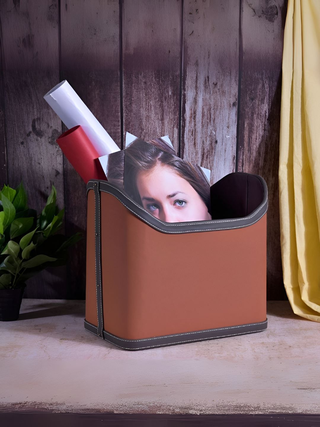 Premsons Orange-Coloured Leather Magazine Holder