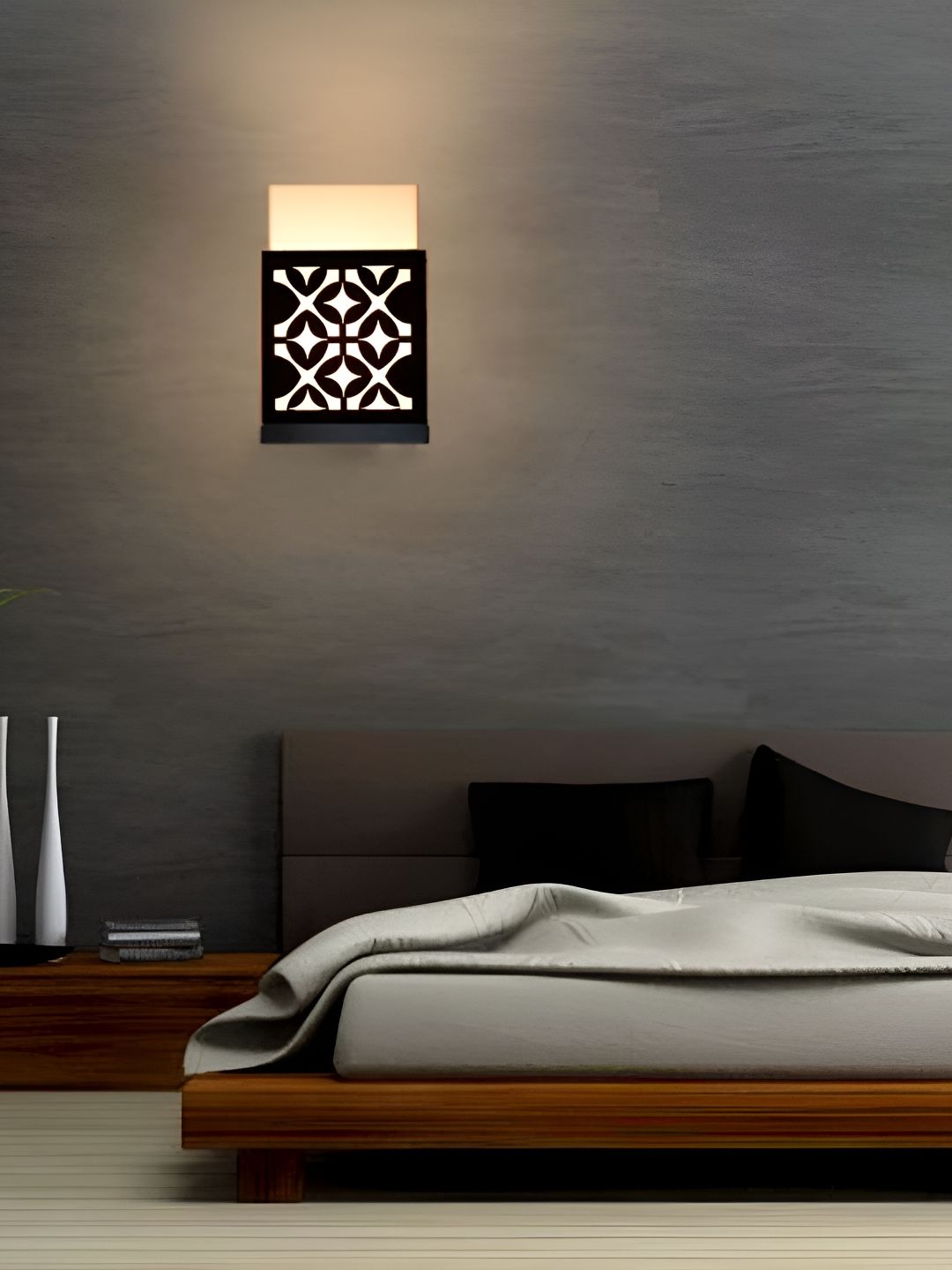 Gojeeva Black Wood Square Shaped Textured Contemporary Wall Lamp-picture-28