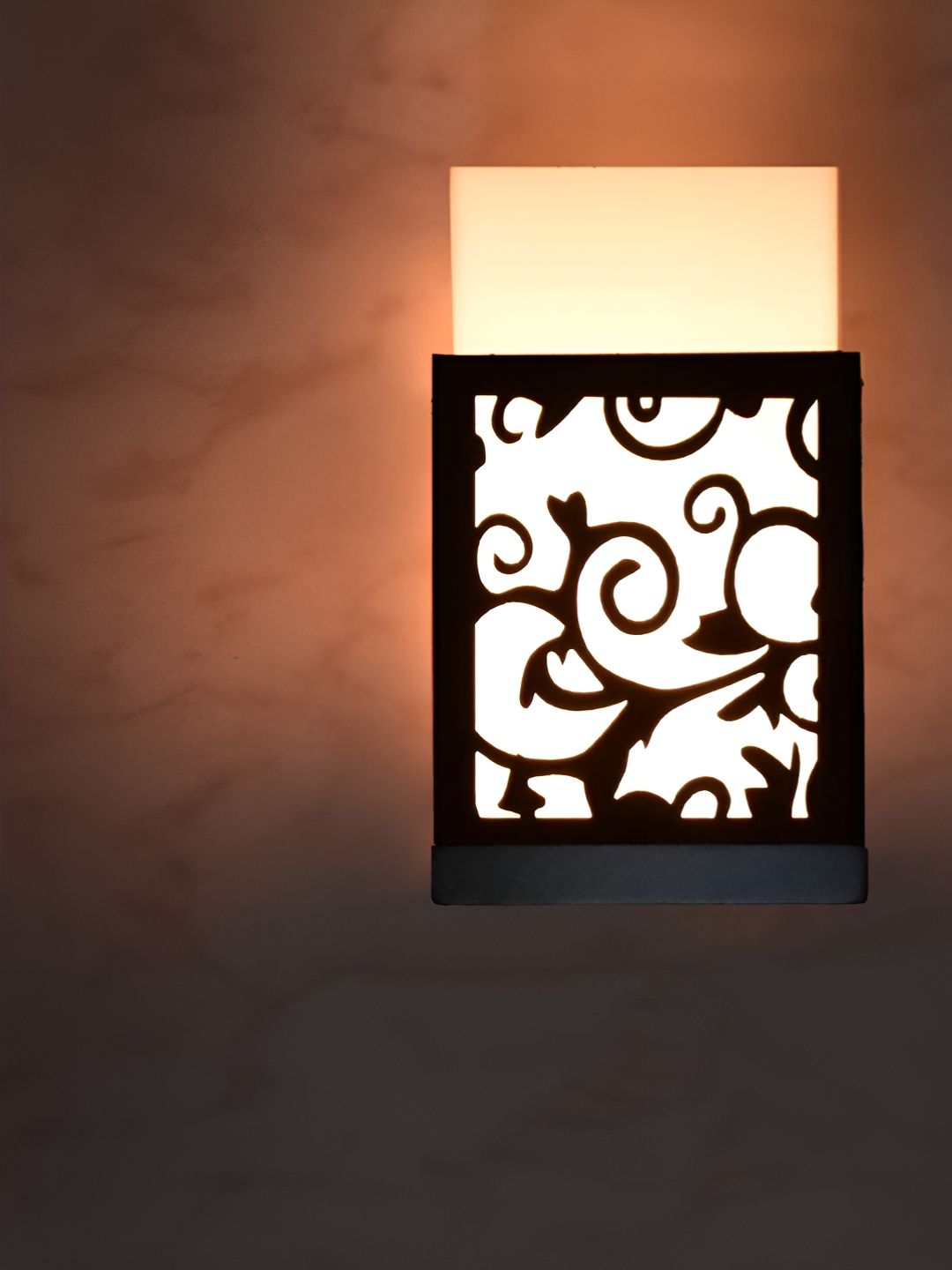 Gojeeva Black Floral Textured Wooden Square Shaped Wall Lamps-picture-32