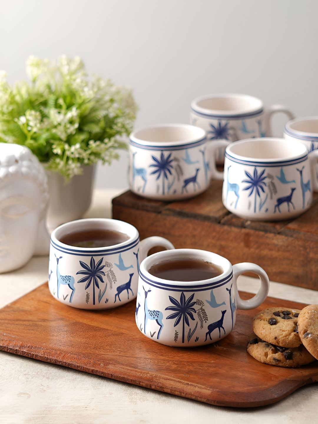 CDI White & Blue Printed Ceramic Glossy Cups Set of Cups and Mugs-image-47