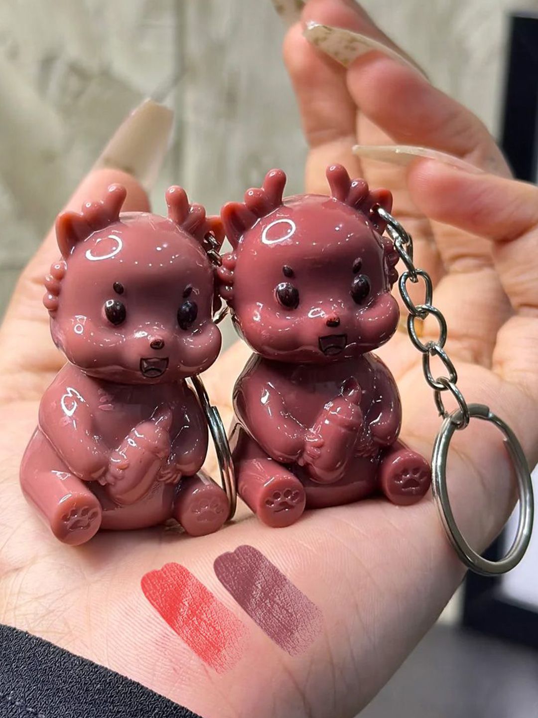 Adbeni Set Of 2 Keychain Cute Glossy Lip Gloss- 5 ml Each- Pink 03- Coffee Brown 06-picture-20