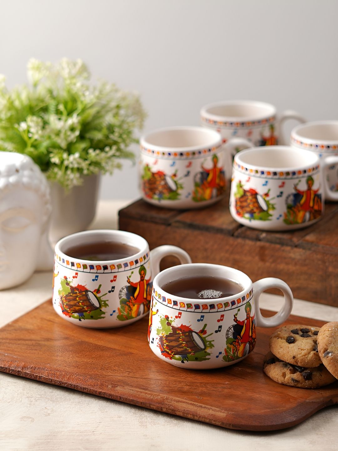 CDI White & Red Printed Ceramic Glossy Cups Set of Cups and Mugs-picture-22