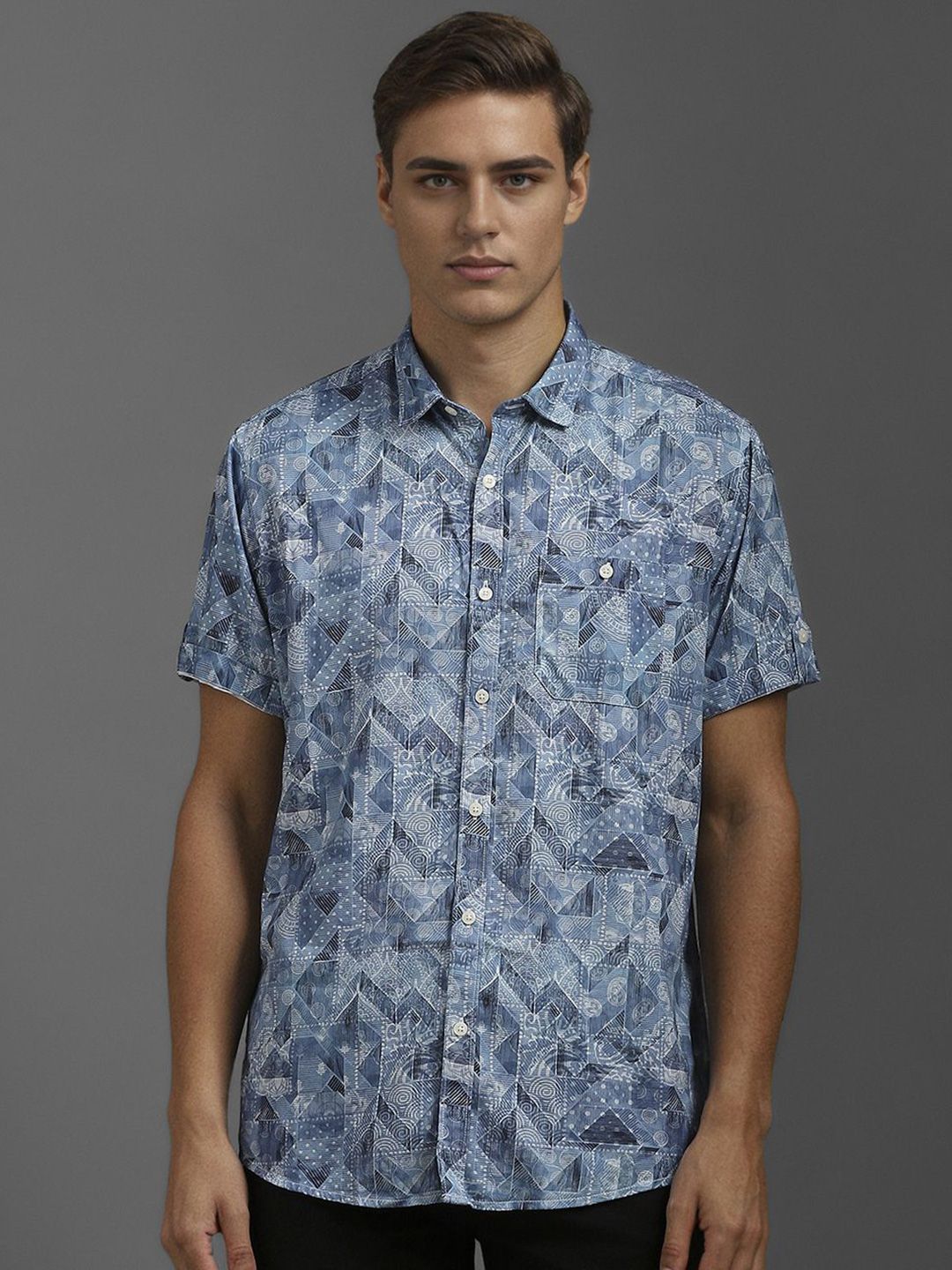 Louis Philippe Jeans Men Spread Collar Geometric Printed Slim Fit Casual Shirt-picture-35