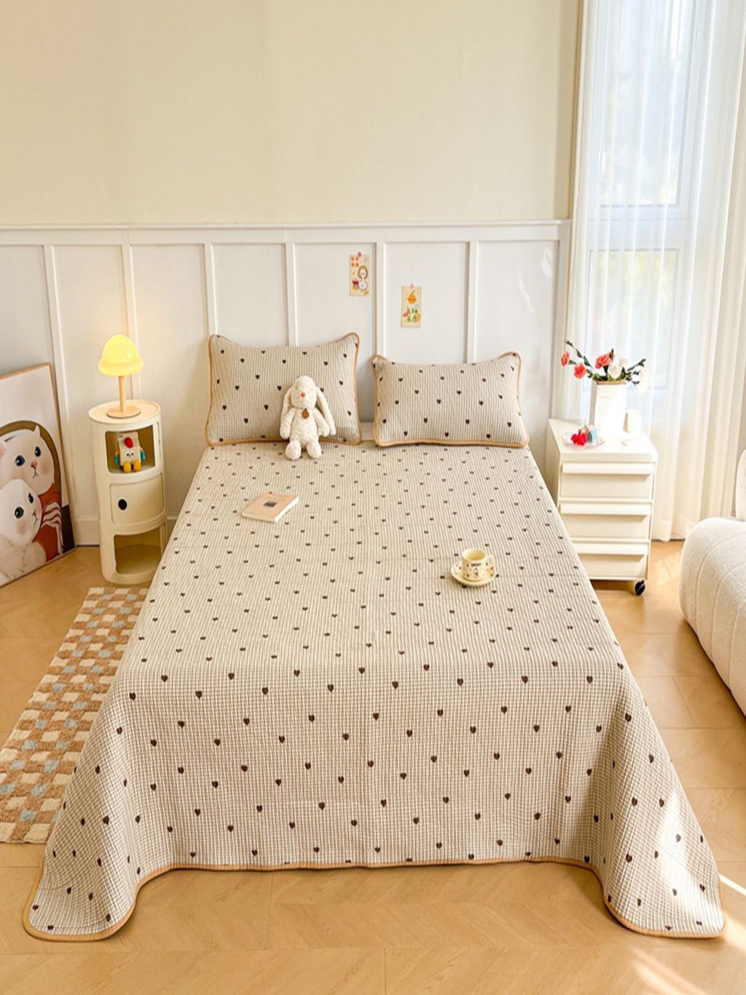 JC HOME Khaki & Brown Printed Cotton Double Bed Cover With Pillow Covers-picture-19