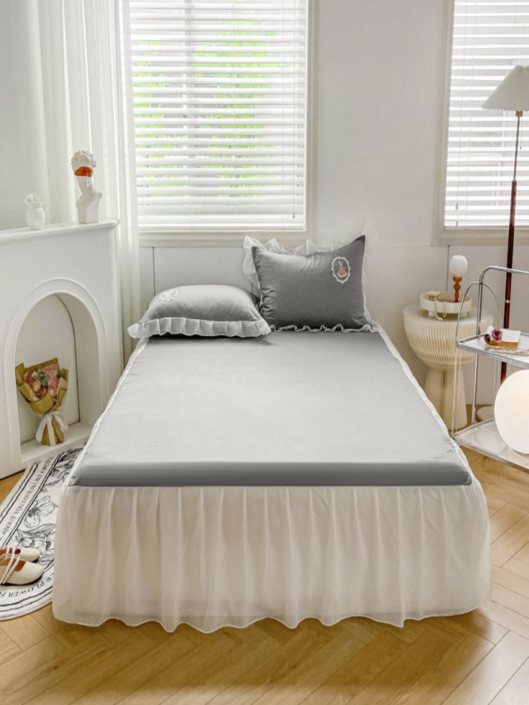 JC HOME Grey & White Solid Polycotton 3 Piece Double Queen Regular Bedding Set-picture-13
