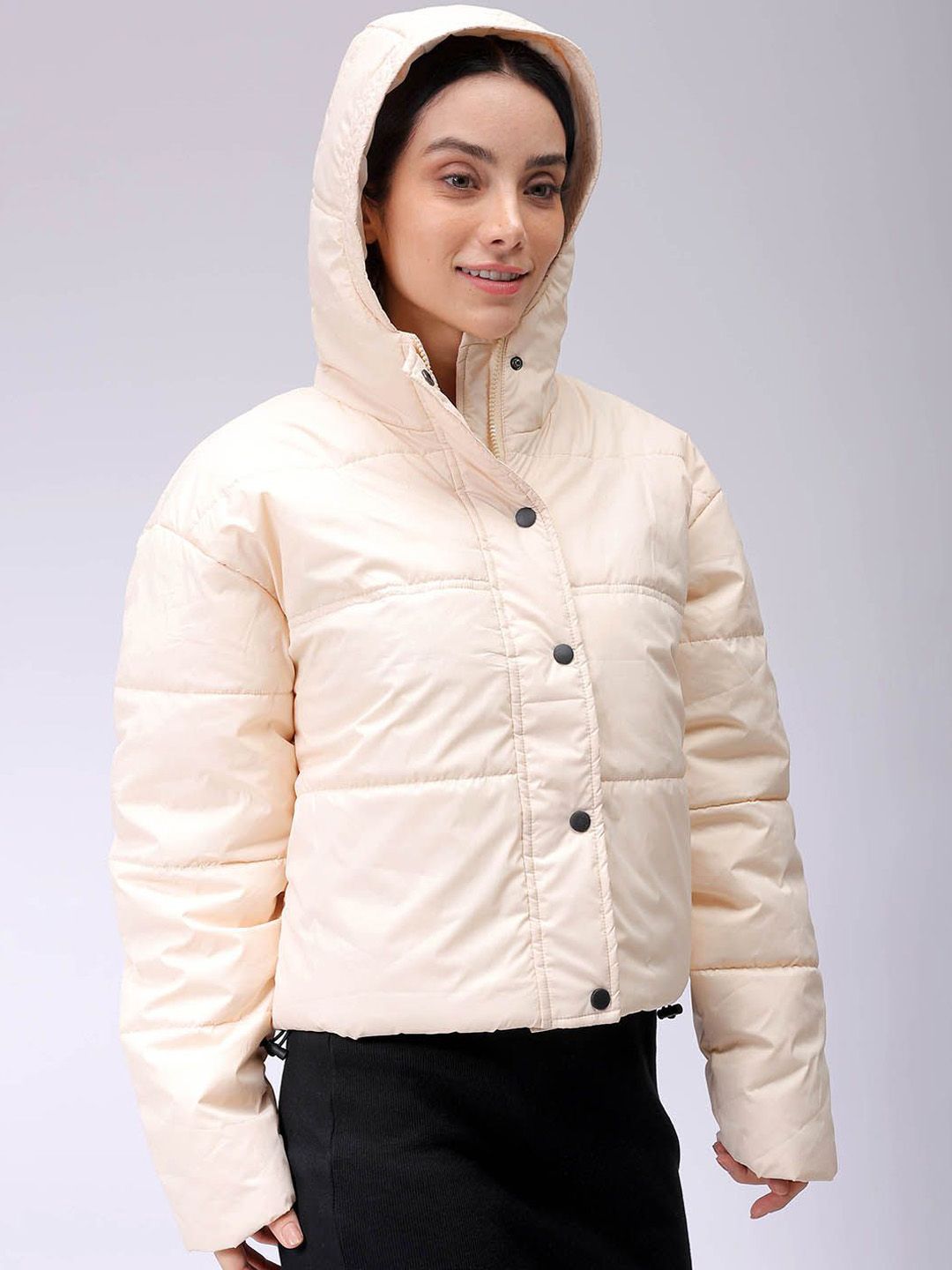Freehand by The Indian Garage Co Women Hooded Solid Casual Quilted Jacket