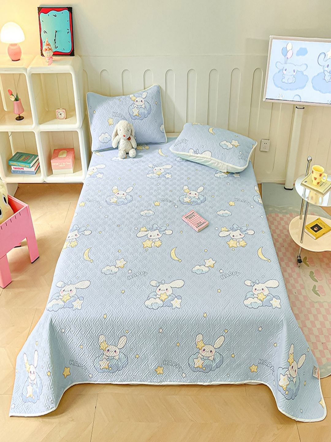 JC HOME Blue Printed 240 TC Pure Cotton Double Bed Cover & 2 Pillow Covers-picture-38