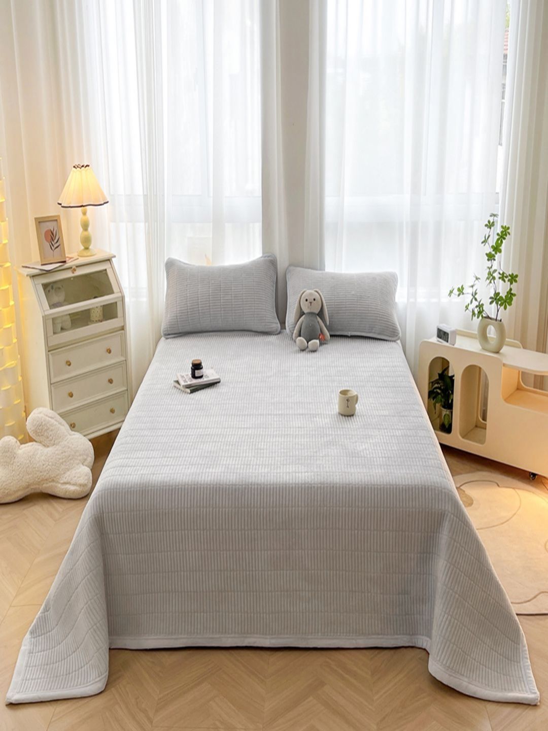 JC HOME Grey Double Bed Cover With Pillow Covers-image-26