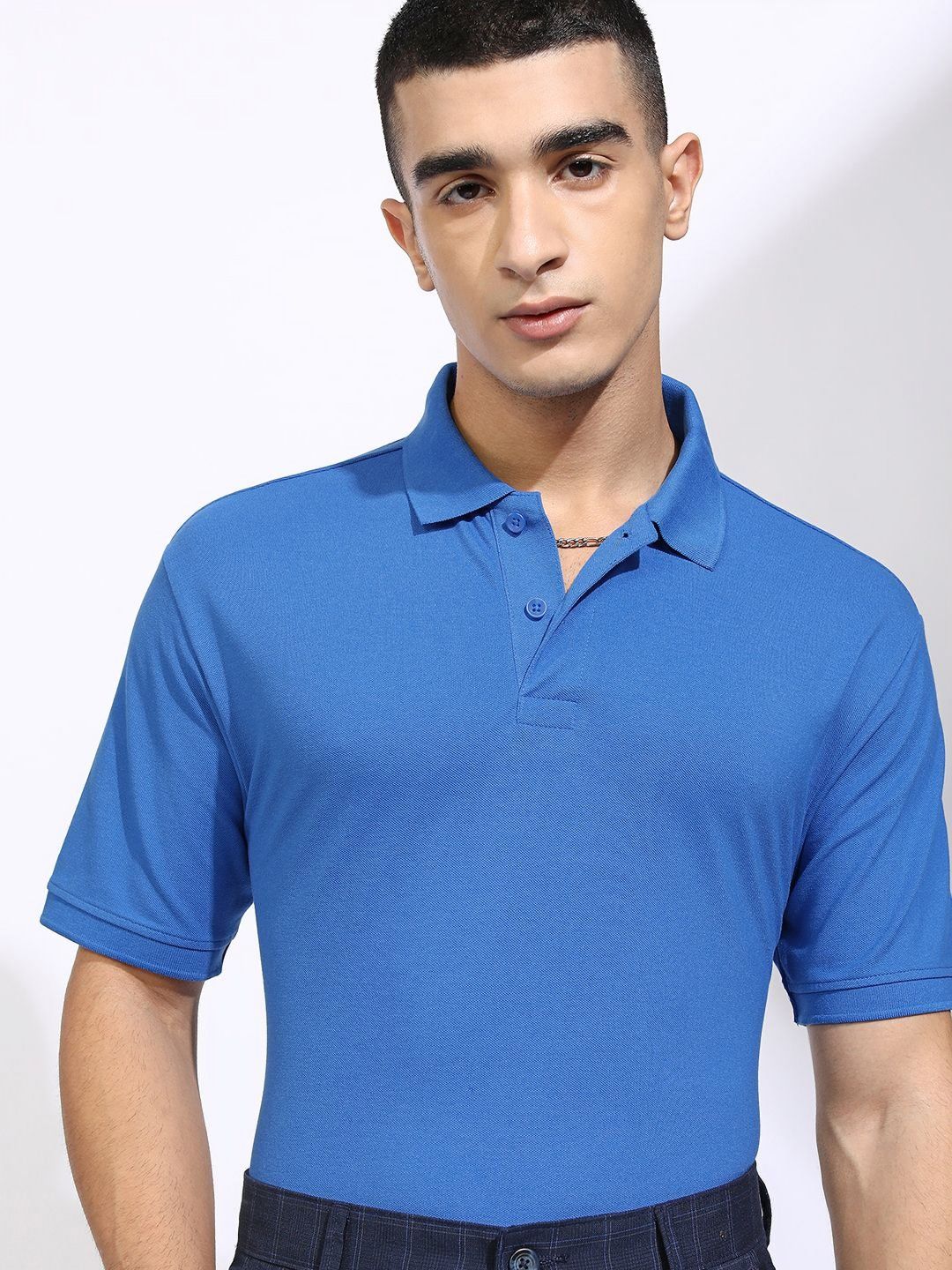 HIGHLANDER Men Solid Polo Collar Cotton Relaxed Fit T-shirt-picture-11