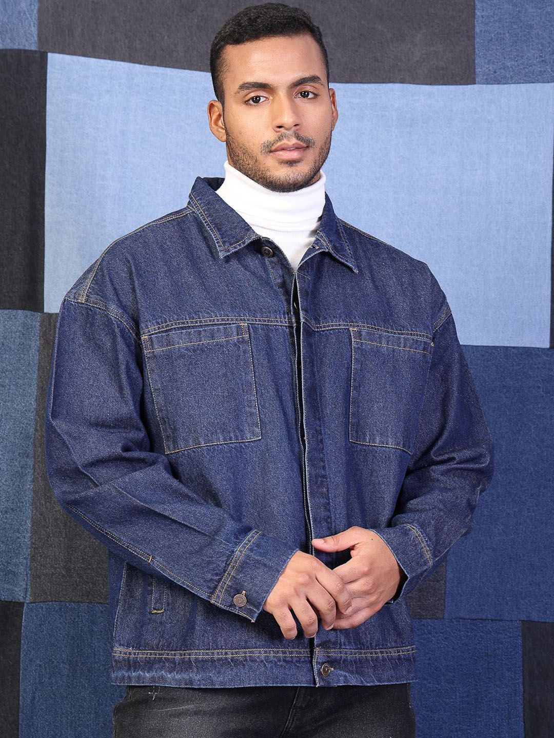 VESTIDO MODAS Men Denim Jacket with Patchwork-picture-14