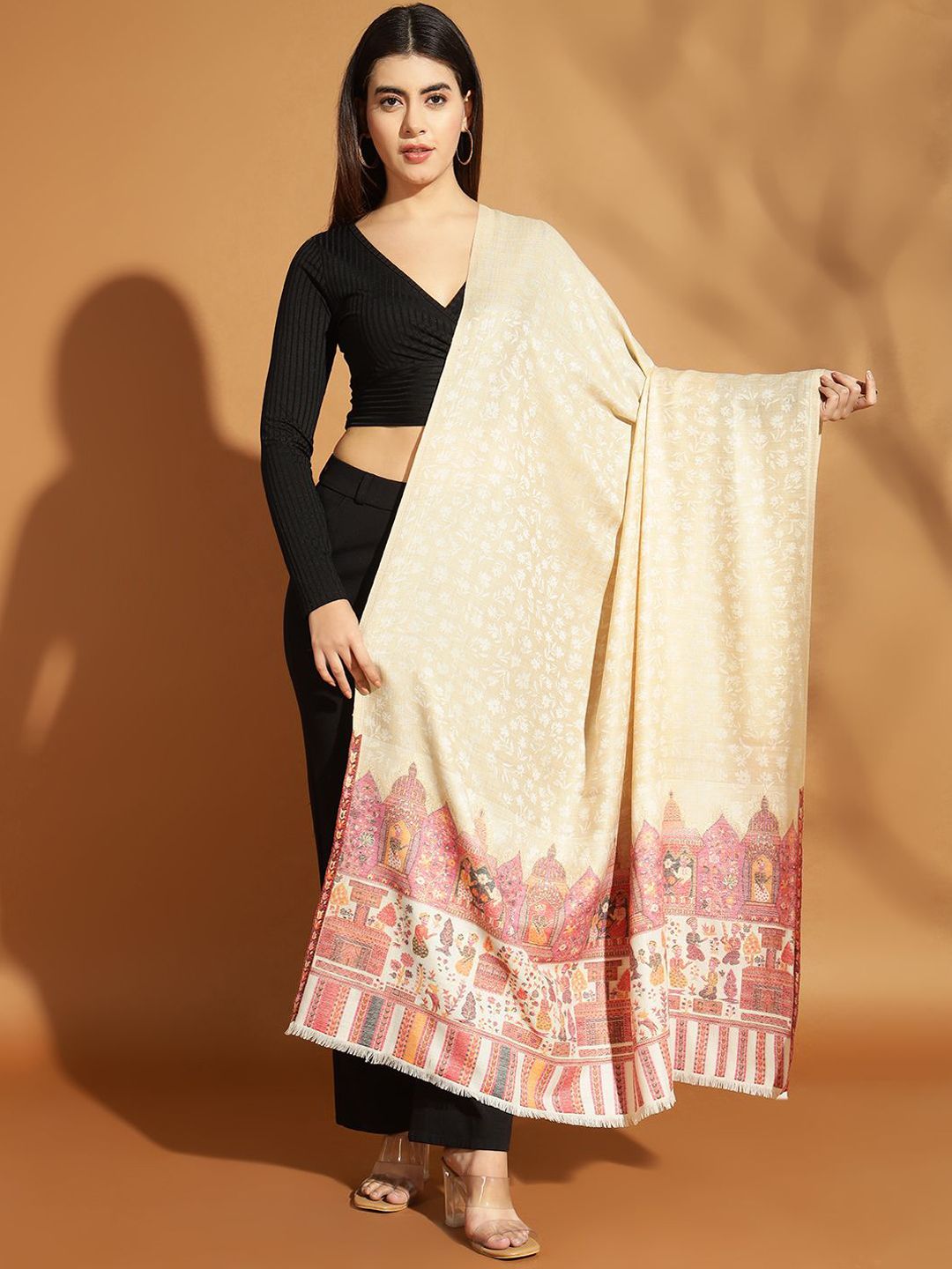 Zamour Women Floral Woven Design Shawl-image-14