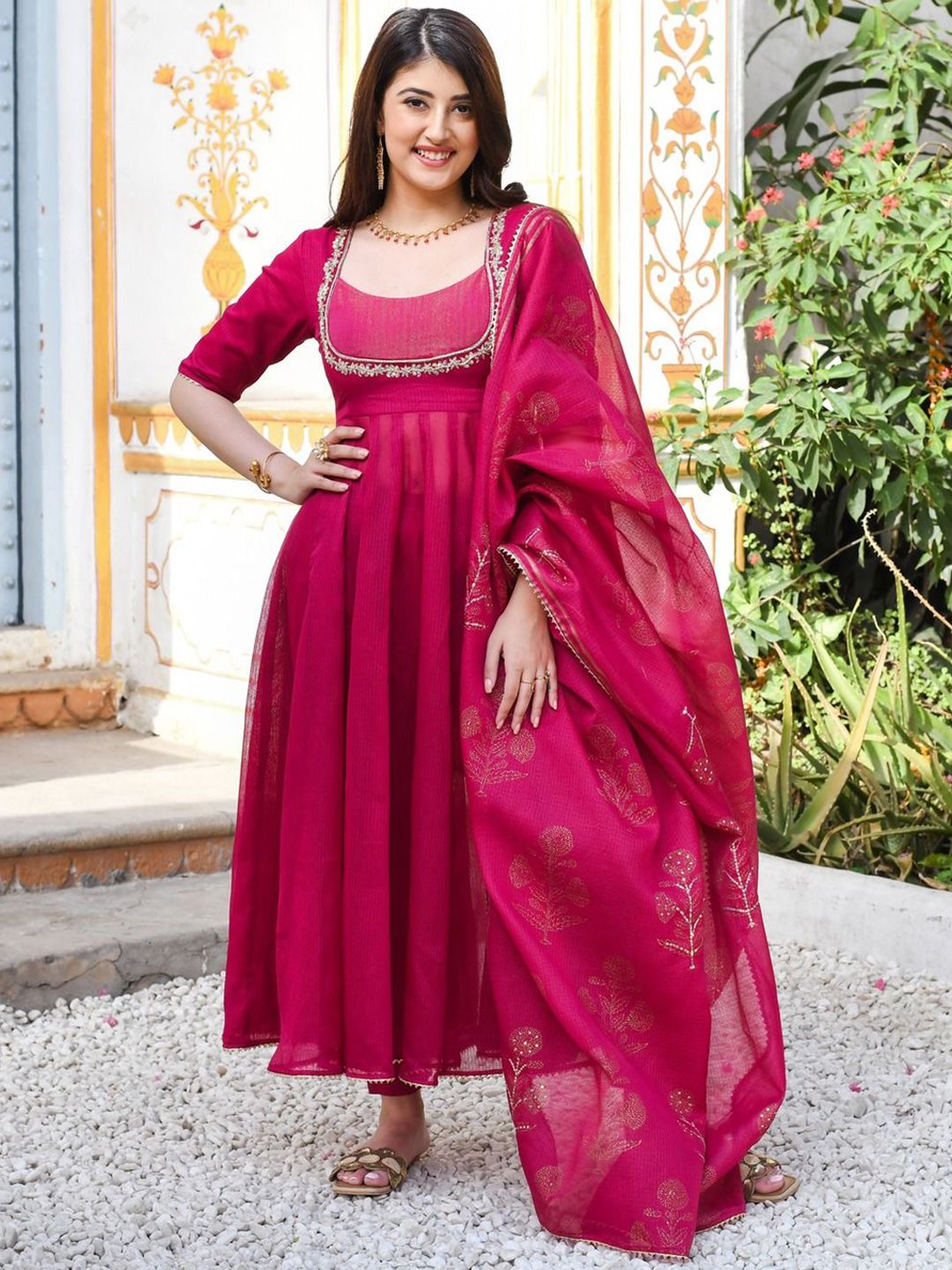GoSriKi Thread Work Anarkali Kurta With Trouser & Dupatta-picture-39