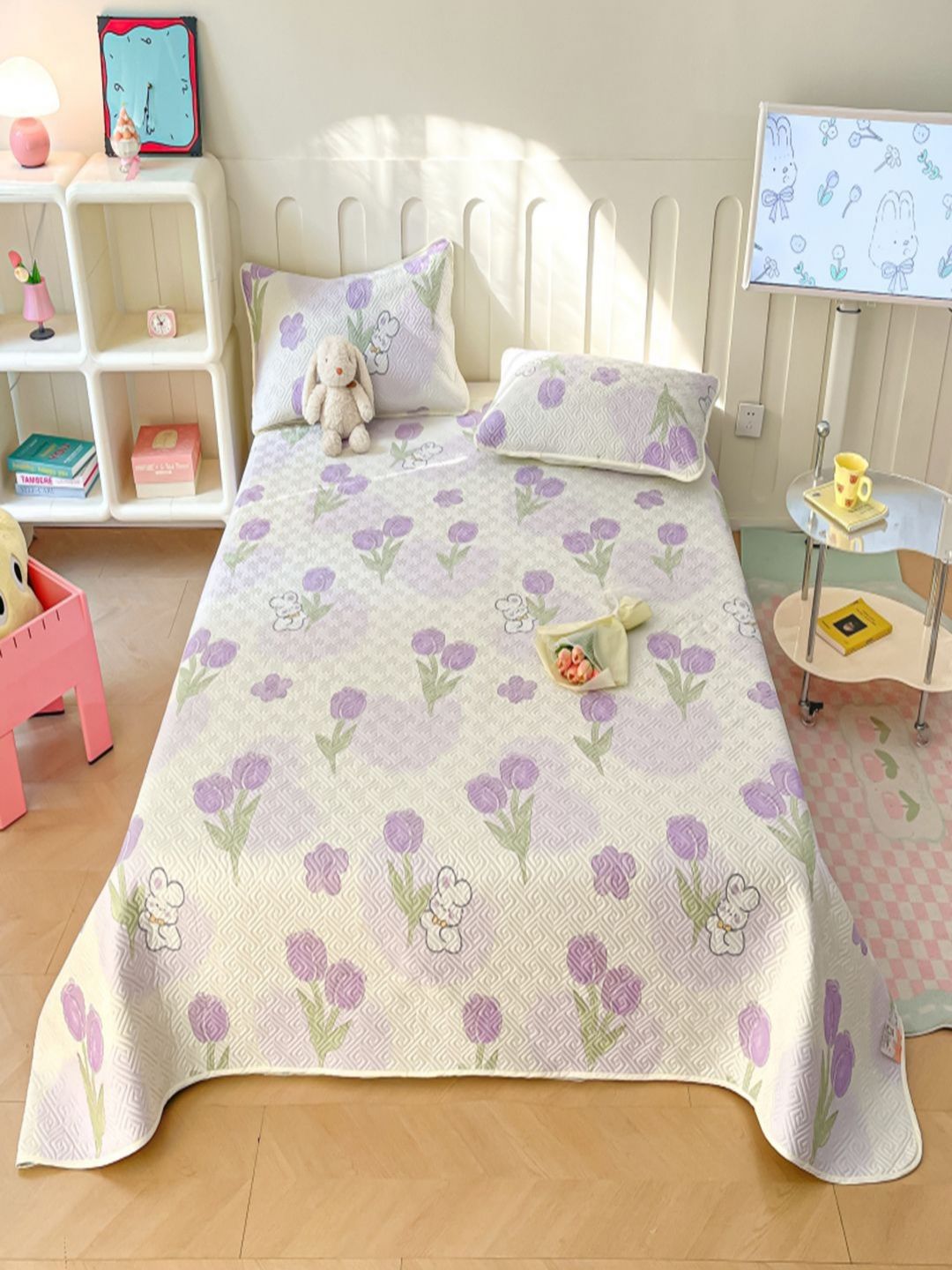 JC HOME Lavender-Colored Printed Pure Cotton Superking Bed Cover Set - 2.5 x 2.25 m-image-17