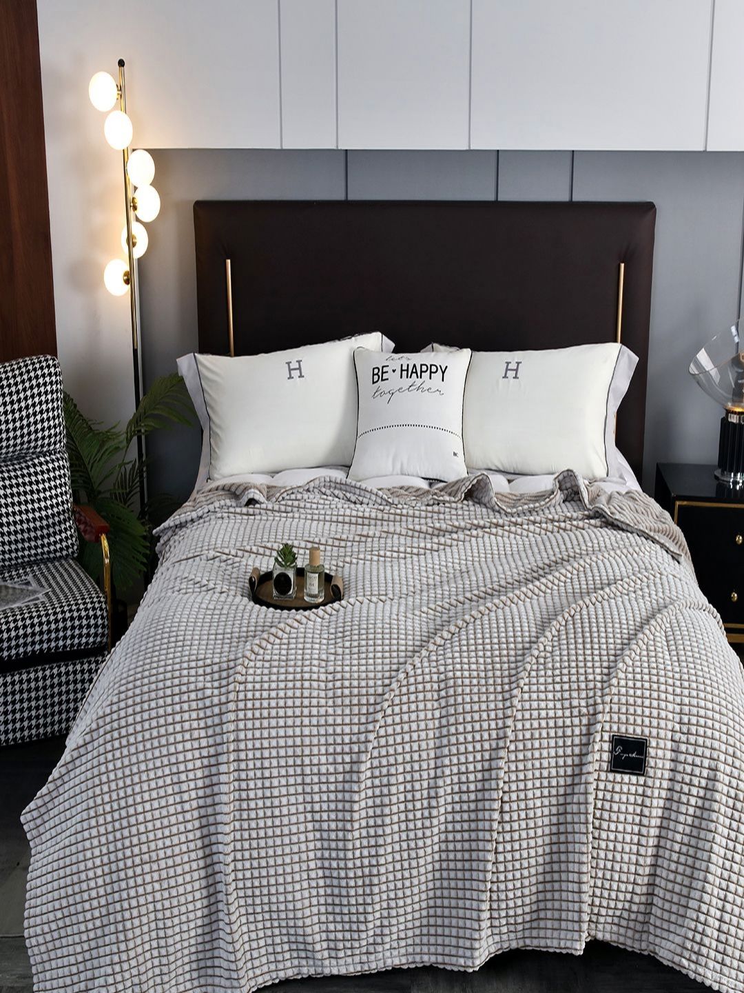 JC HOME Coffee Brown & White AC Room 300 GSM Double Bed Blanket