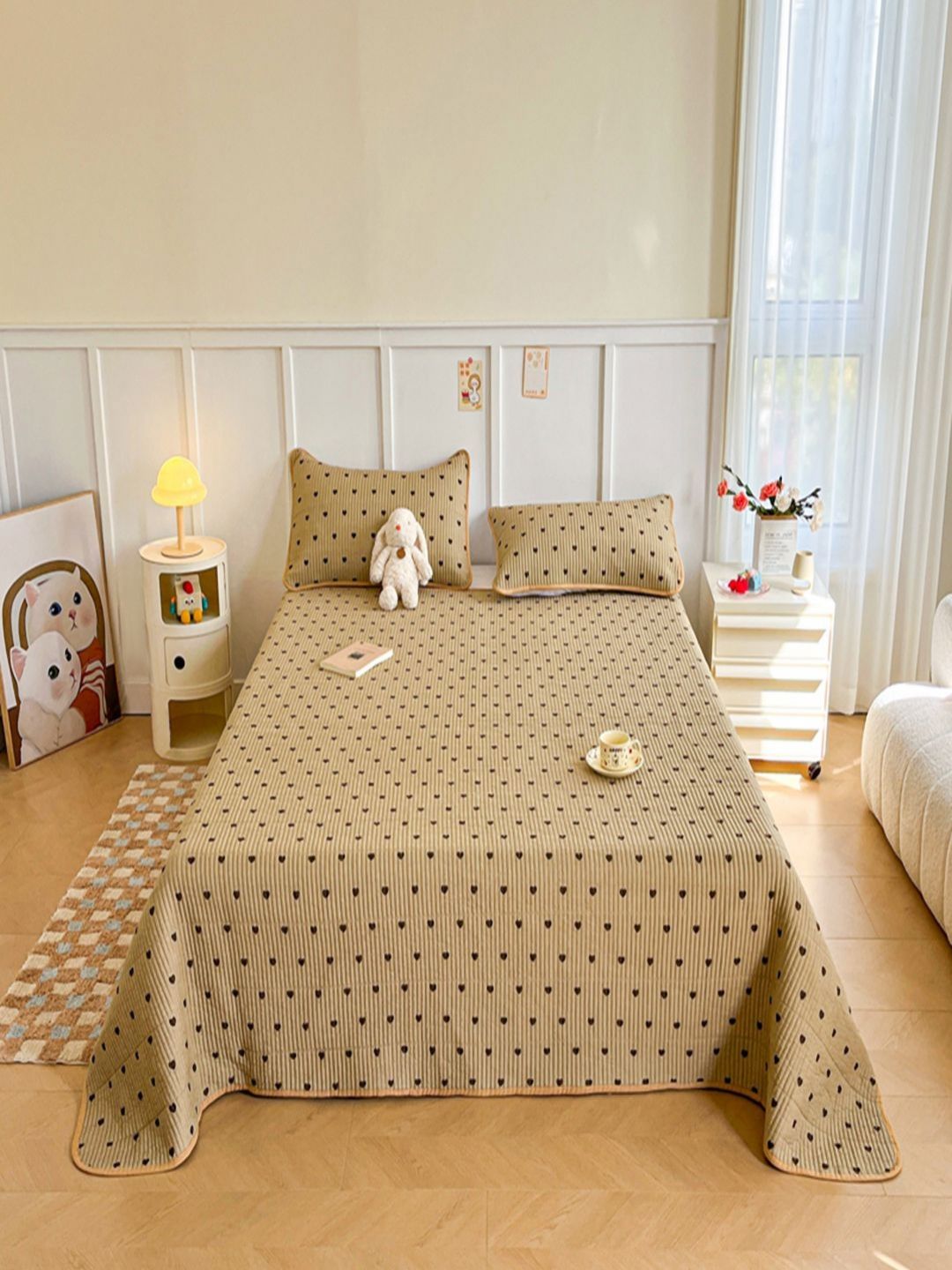 JC HOME Coffee Coffee Brown Printed 240 TC Cotton Double Bed Cover With 2 Pillow Covers-picture-34