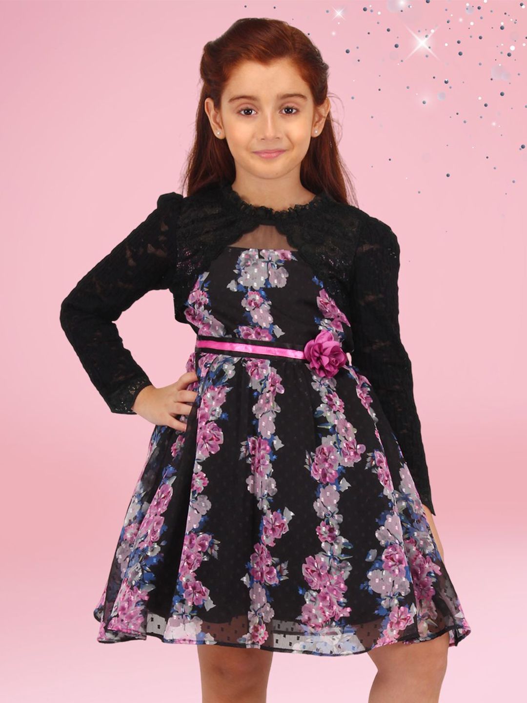 CUTECUMBER Girls Casual Floral Printed Fit and Flare Dress-picture-13