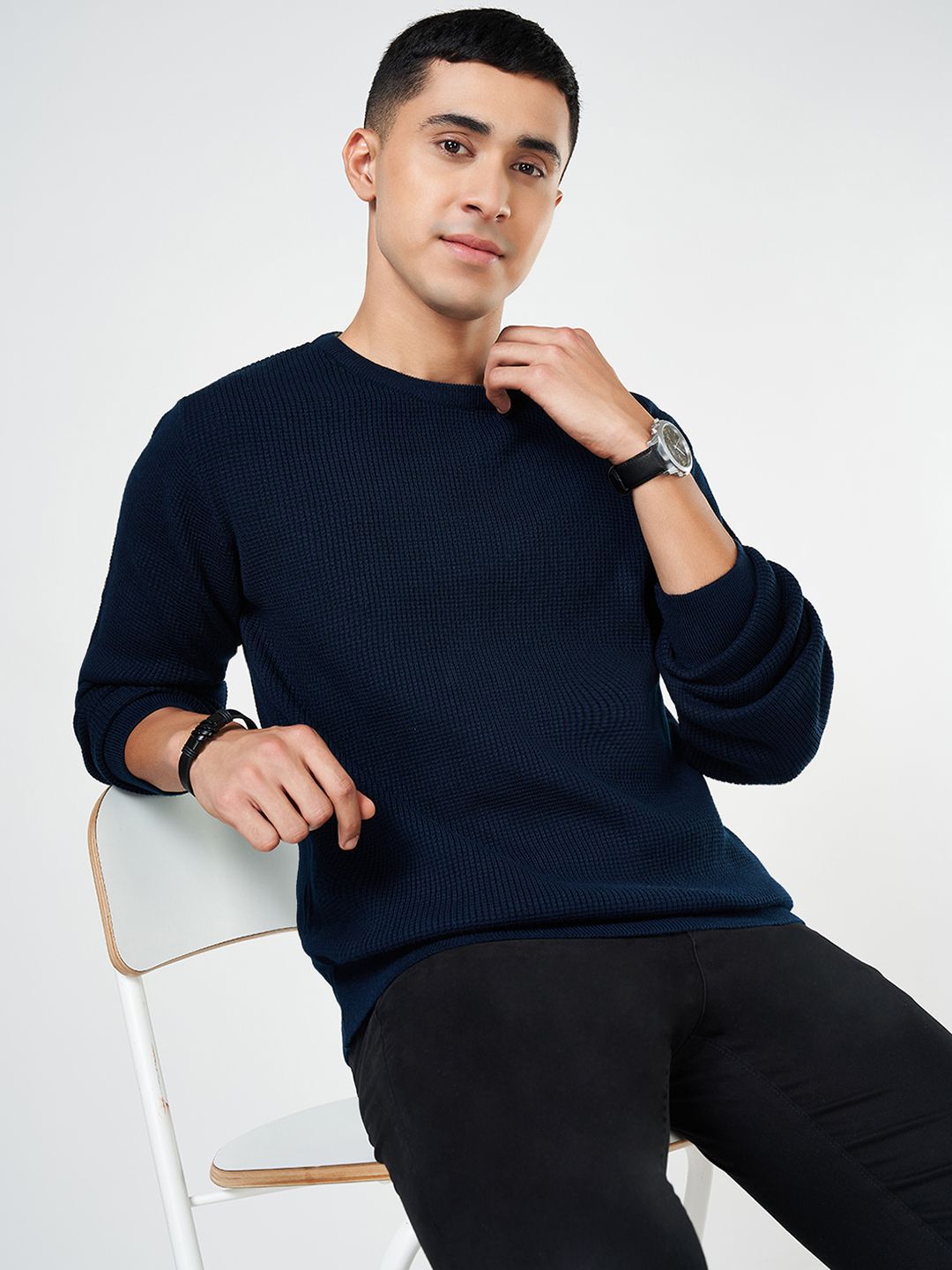 BYFORD by Pantaloons Men Self Design Round Neck Long Sleeves Pullover-picture-40