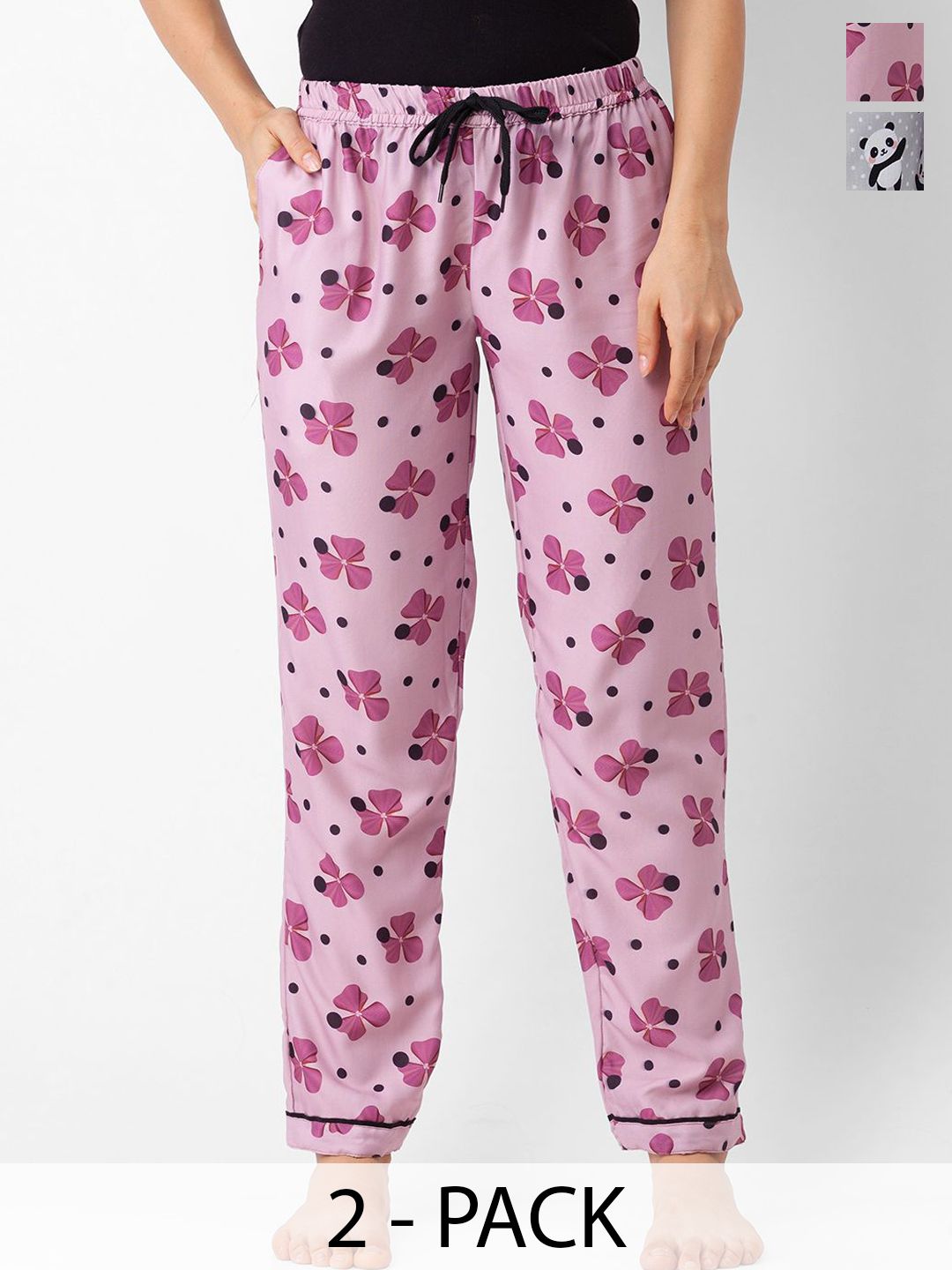 FashionRack Women Pack Of 2 Printed Mid-Rise Lounge Pants-picture-26
