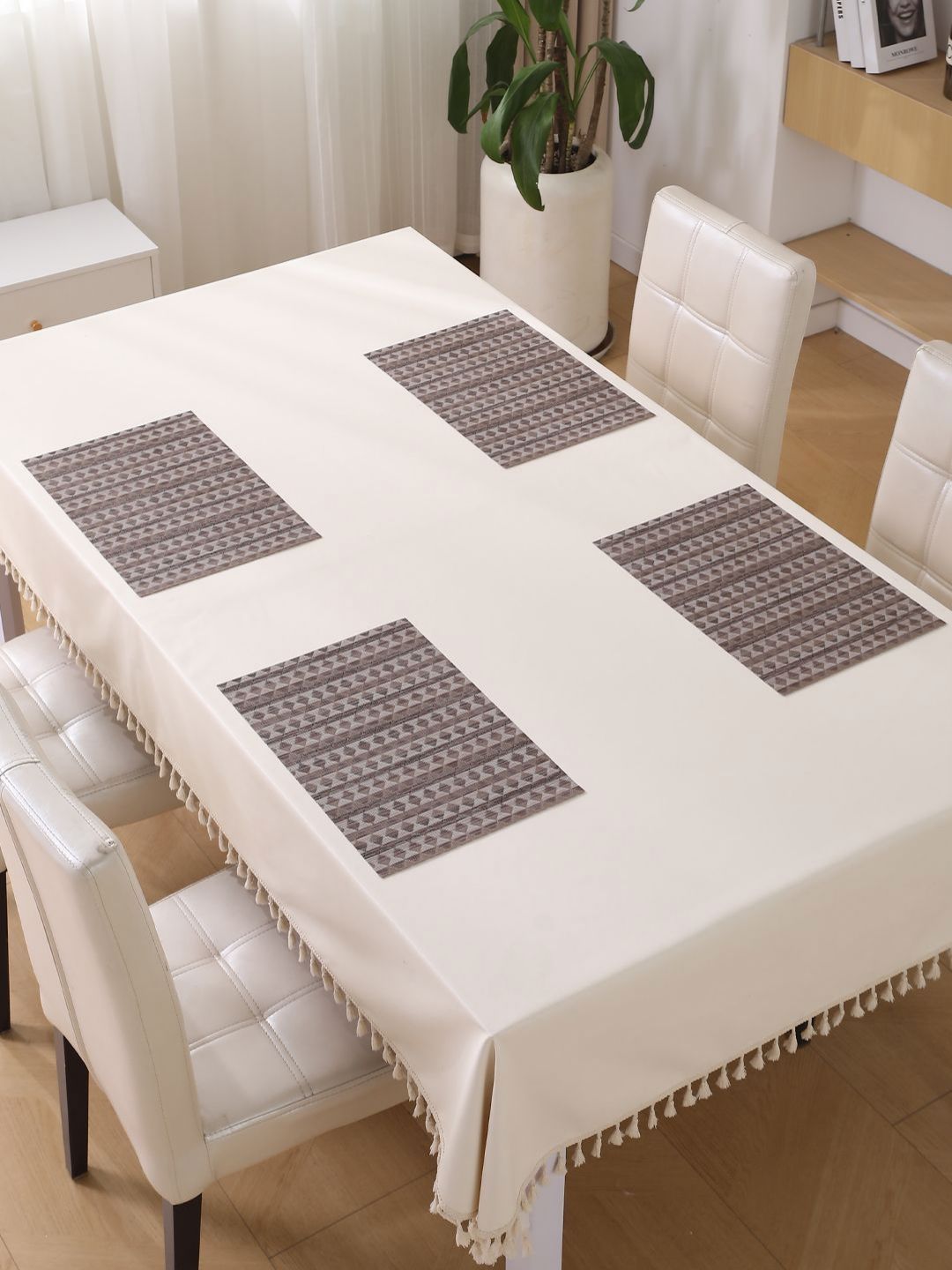 HOKIPO Brown & White 4 Pieces Geometric Printed Rectangle Table Placemats-picture-21