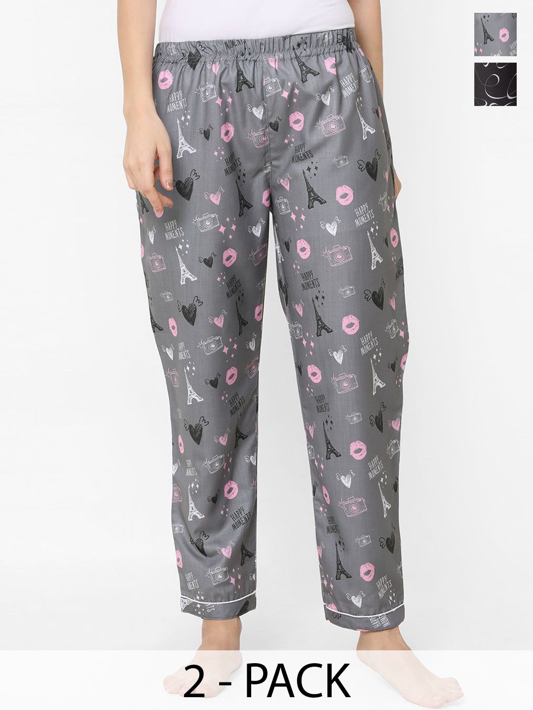 FashionRack Women Pack Of 2 Mid-Rise Printed Lounge Pants-picture-11