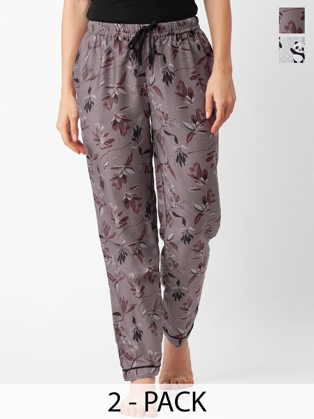 FashionRack Women Pack Of 2 Mid-Rise Printed Lounge Pants-picture-12