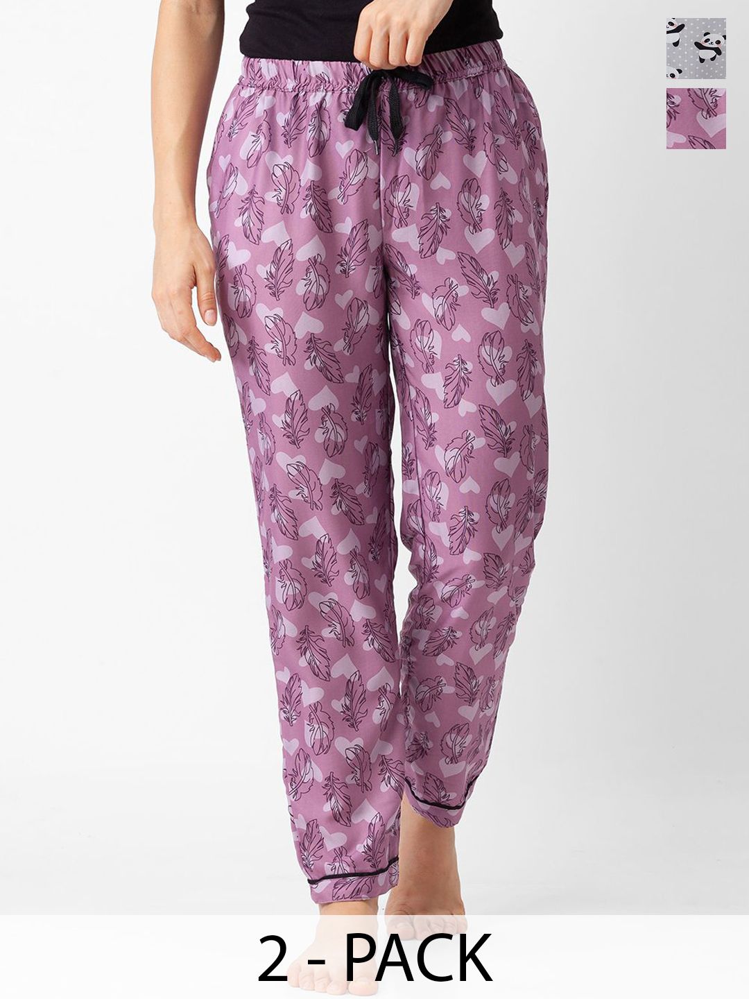 FashionRack Women Pack Of 2 Printed Mid-Rise Straight Lounge Pants-picture-25