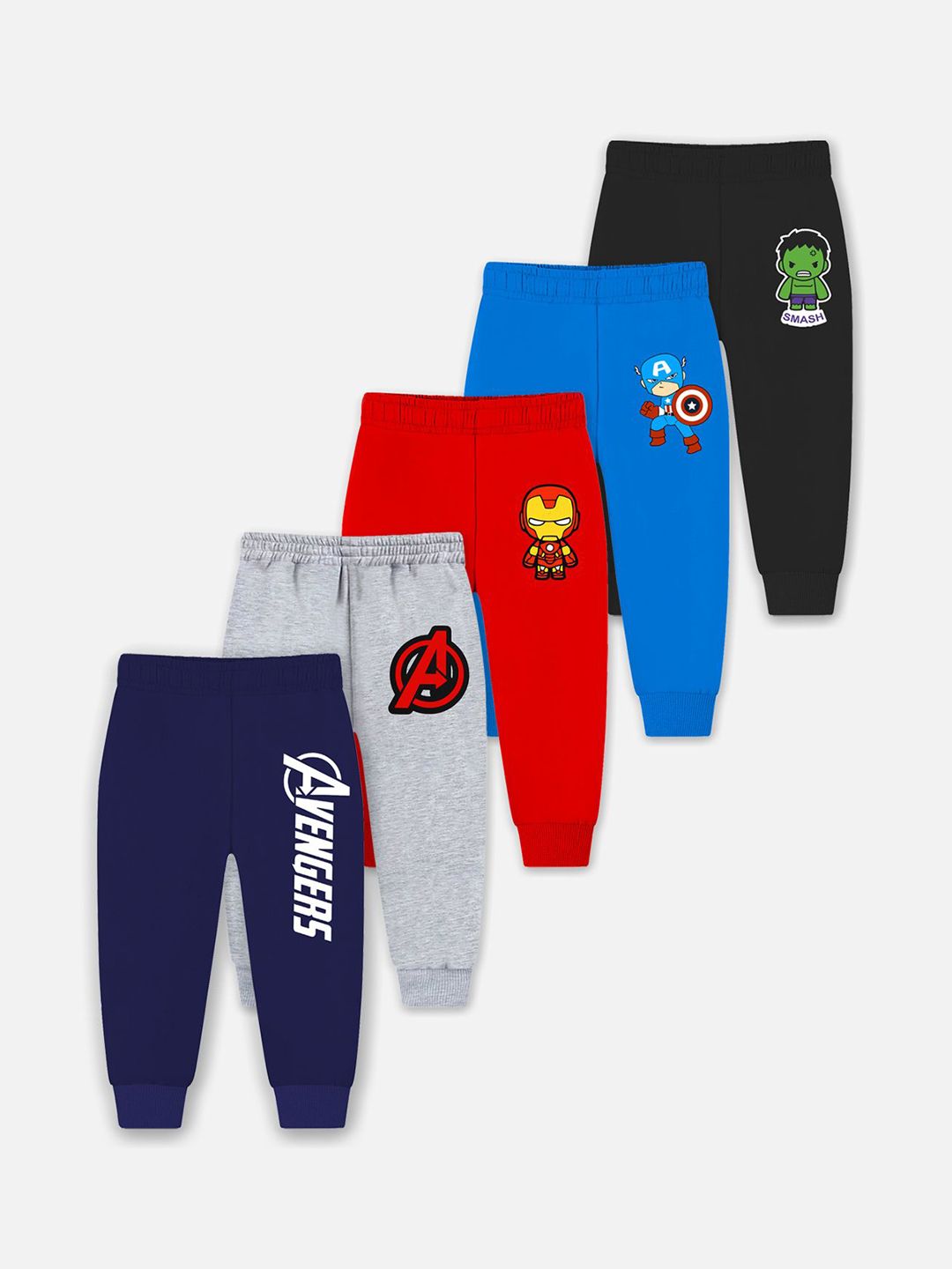 YK Marvel Boys Pack Of 5 Printed Cotton Mid-Rise Joggers-picture-10
