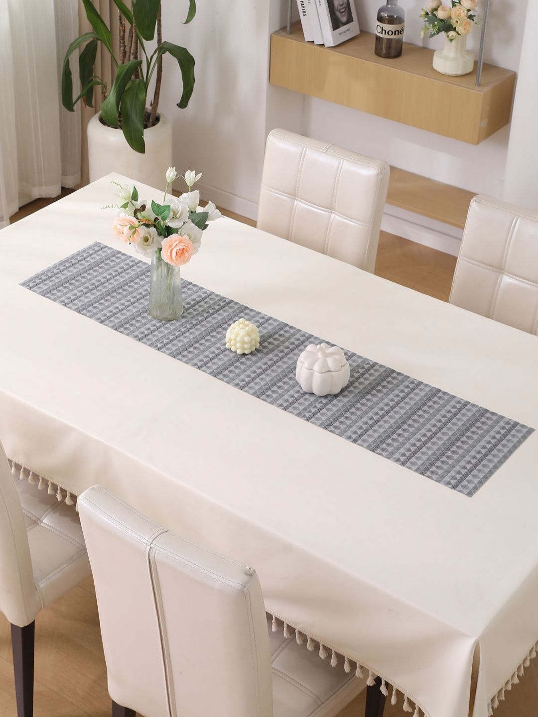 HOKIPO Grey & Black Geometric Printed Dining Table Runner-picture-25
