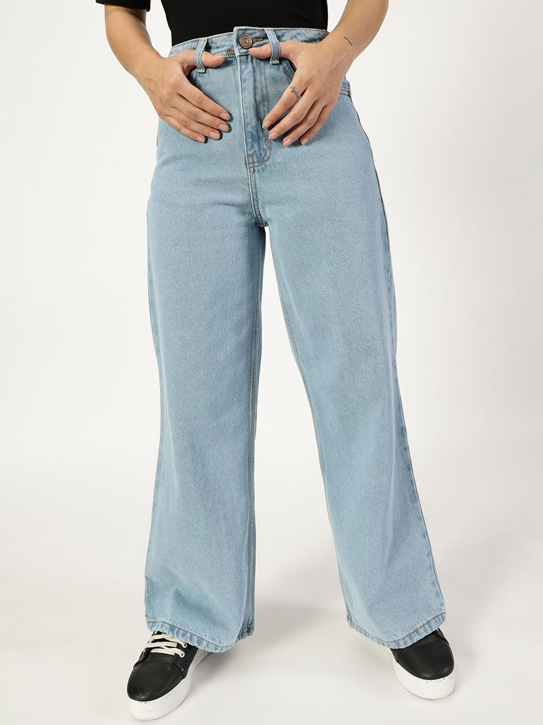 THIRD QUADRANT Women Cotton Jean Wide Leg High-Rise Jeans-image-35