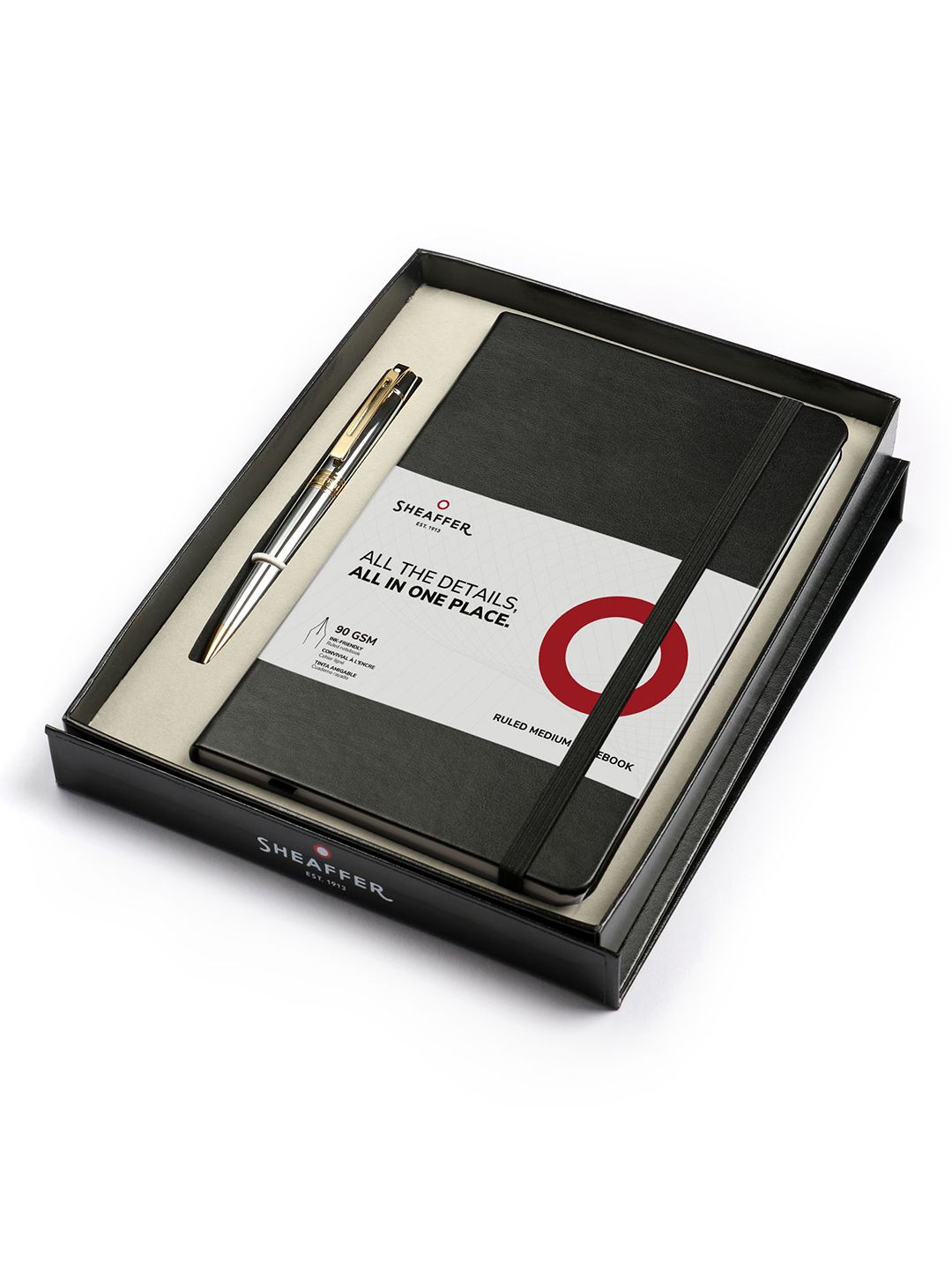 Sheaffer 300 G9342 Bright Chrome Ballpoint Pen with Medium Notebook Premium Gift Set-image-19