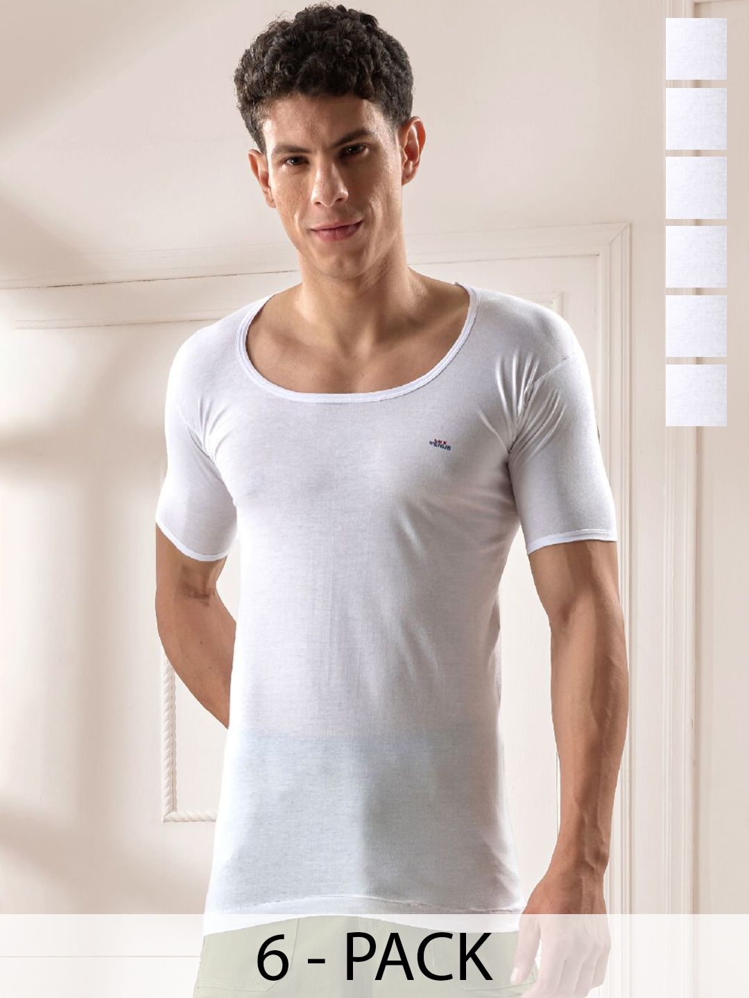 LUX VENUS 
Pack of 6 Men Round Neck Cotton Vest-picture-19