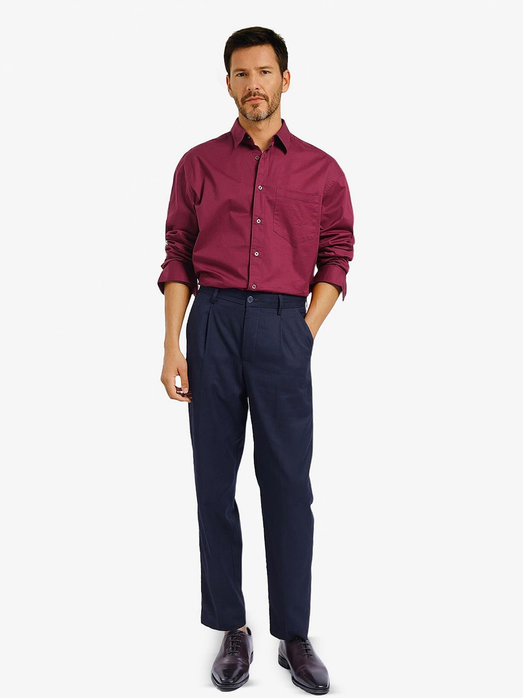 RARE RABBIT Men Comfort Spread Collar Solid Cotton Boxy Formal Shirt-picture-11