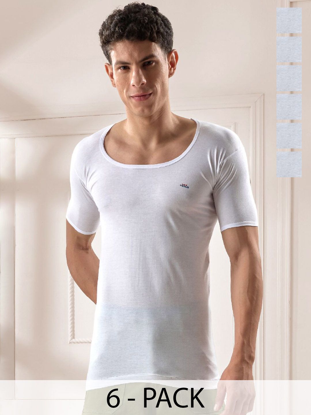 LUX VENUS 
Pack of 6 Men Round Neck Cotton Vest-picture-16