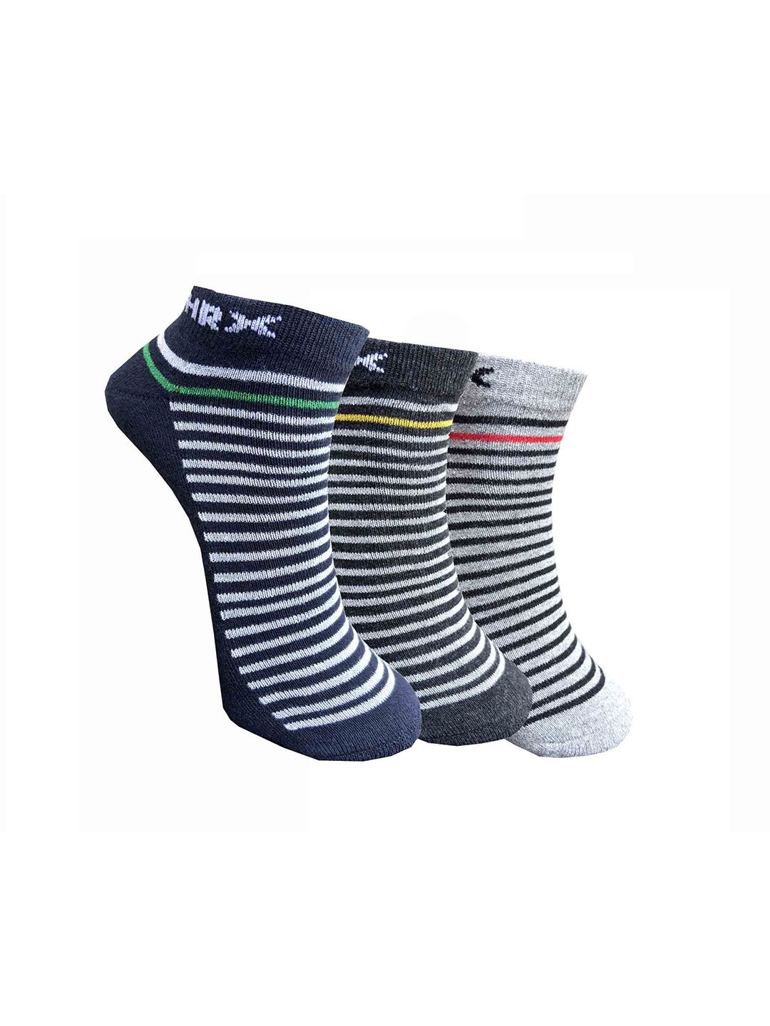 HRX by Hrithik Roshan Women Pack Of 3 Striped Ankle-Length Socks-image-43